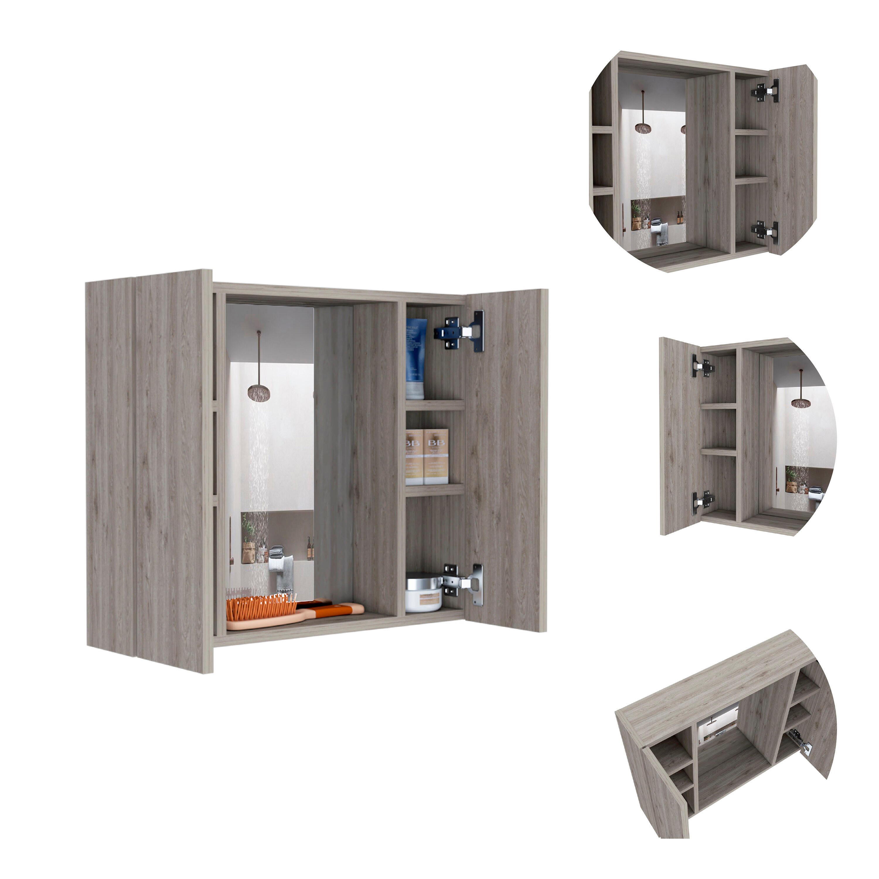 WELLFOR 24-in x 20-in Surface Mount Light Gray Mirrored Medicine Cabinet