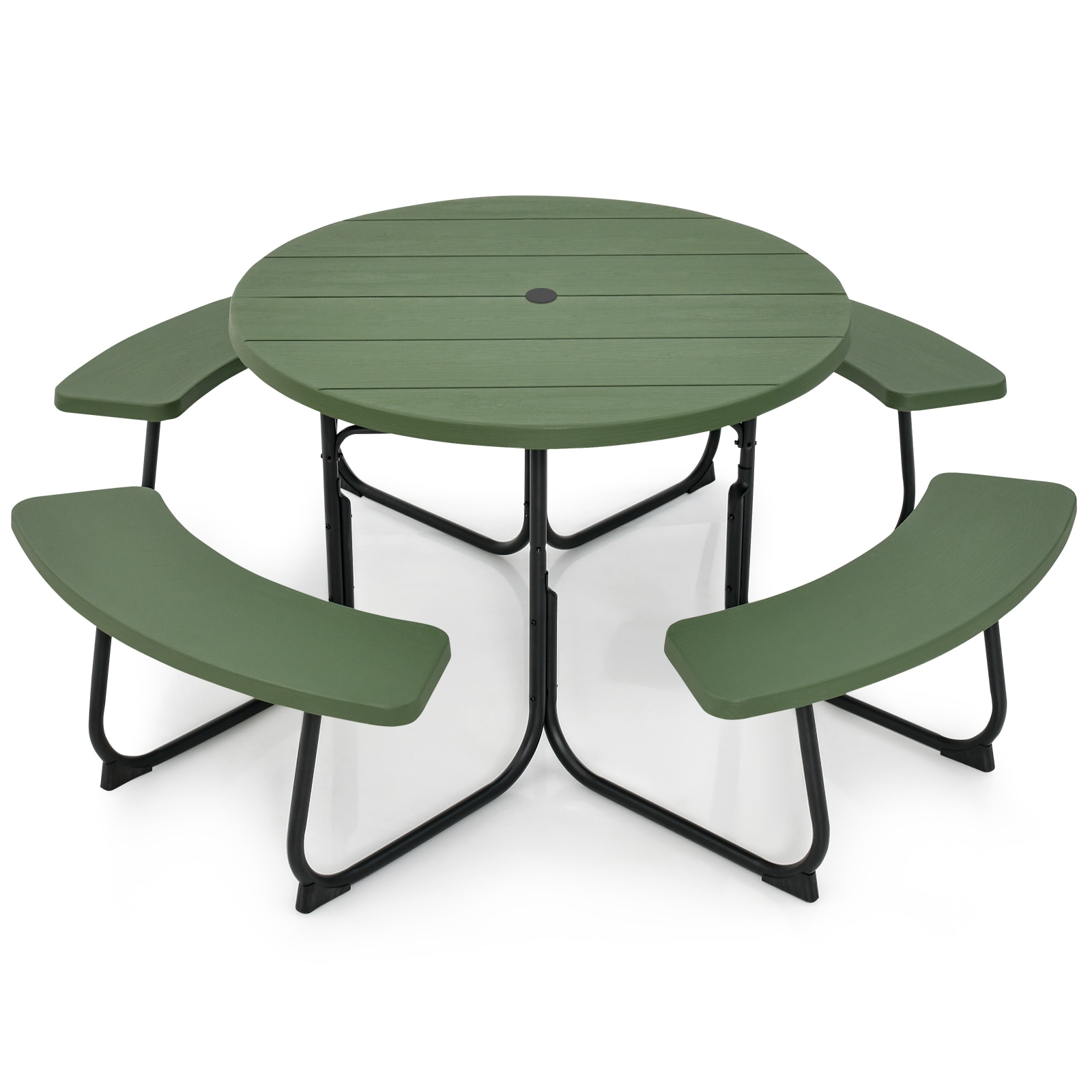 WELLFOR OUG52974 43-in Green Plastic Round Picnic Table