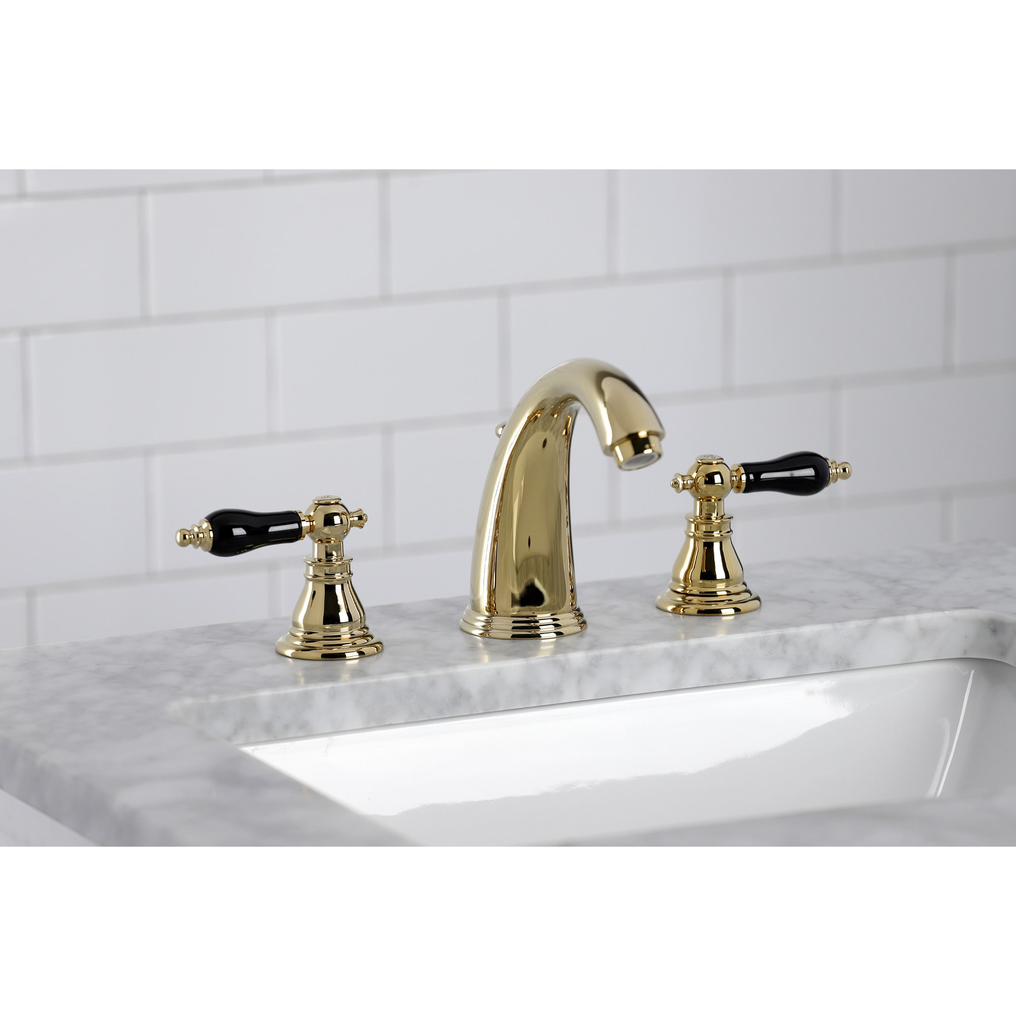 Kingston Brass WLKB982AKL Duchess Polished brass Widespread 2-handle Low-arc Residential Handle Bathroom Sink Faucet with Drain