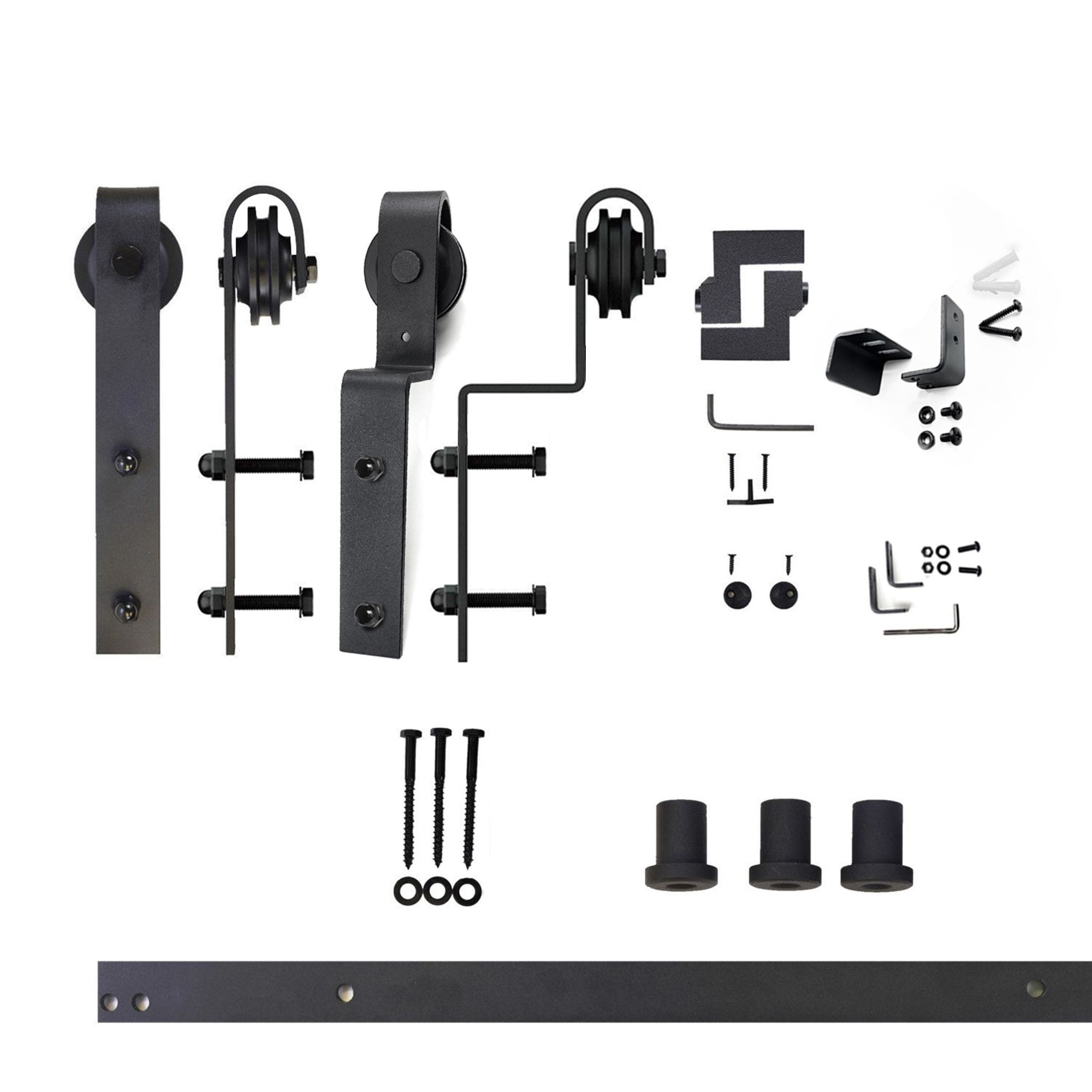 HOMACER 96-in Rustic Black Indoor I-strap Double Barn Door Hardware Kit ZT2TGH096C Sansujyuku sansujyuku.com