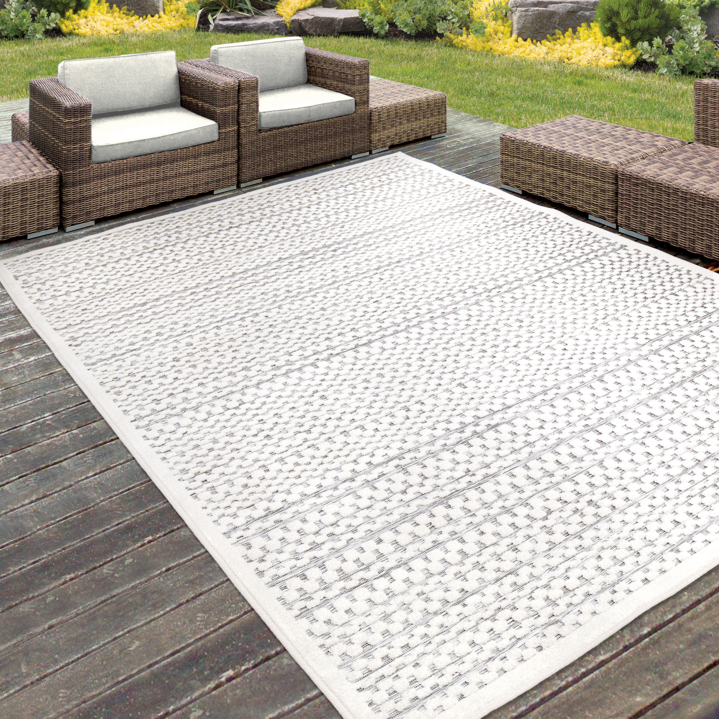 My Texas House 428117 Quail Hollow 7 x 10 (ft) Polypropylene Natural/Gray Rectangular Indoor/Outdoor Geometric Farmhouse/Cottage Area rug