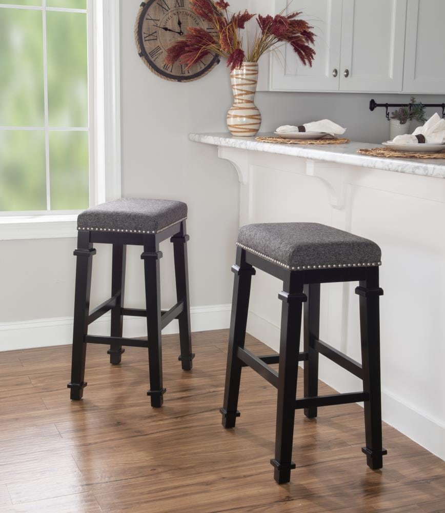 Kennedy Black Backless Wood and Tweed Bar Stool