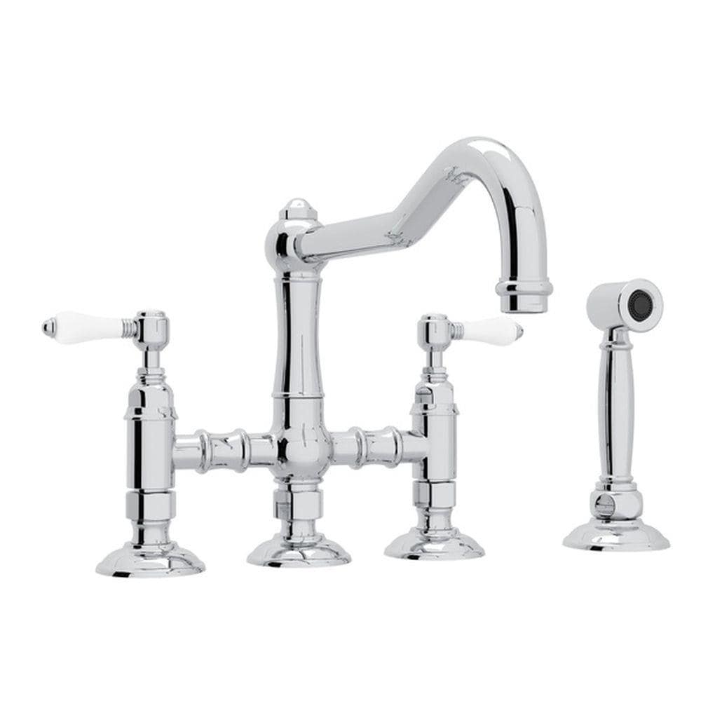 Rohl A1458LPWSAPC-2 Italian Kitchen Acqui Polished Chrome Double Handle Deck-mount Bridge Kitchen Faucet
