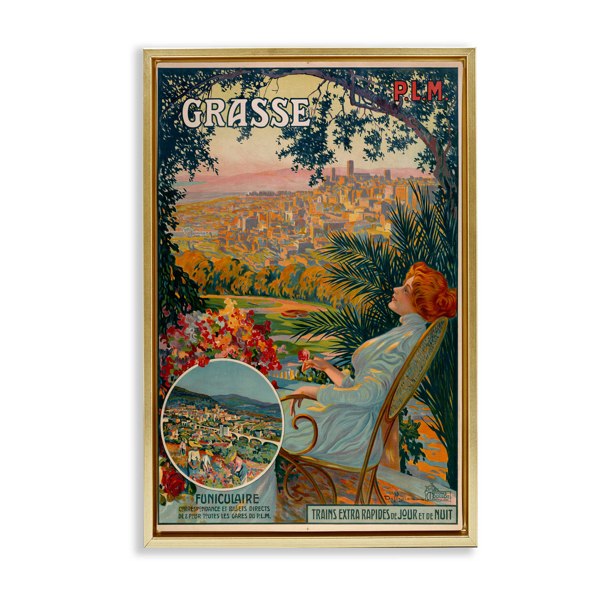 Stupell Industries BT-399-FFG-20X30 Vintage Grasse Advertisement Gold Framed Floater Canvas Wall Art By Marcus Jules 21 x 31