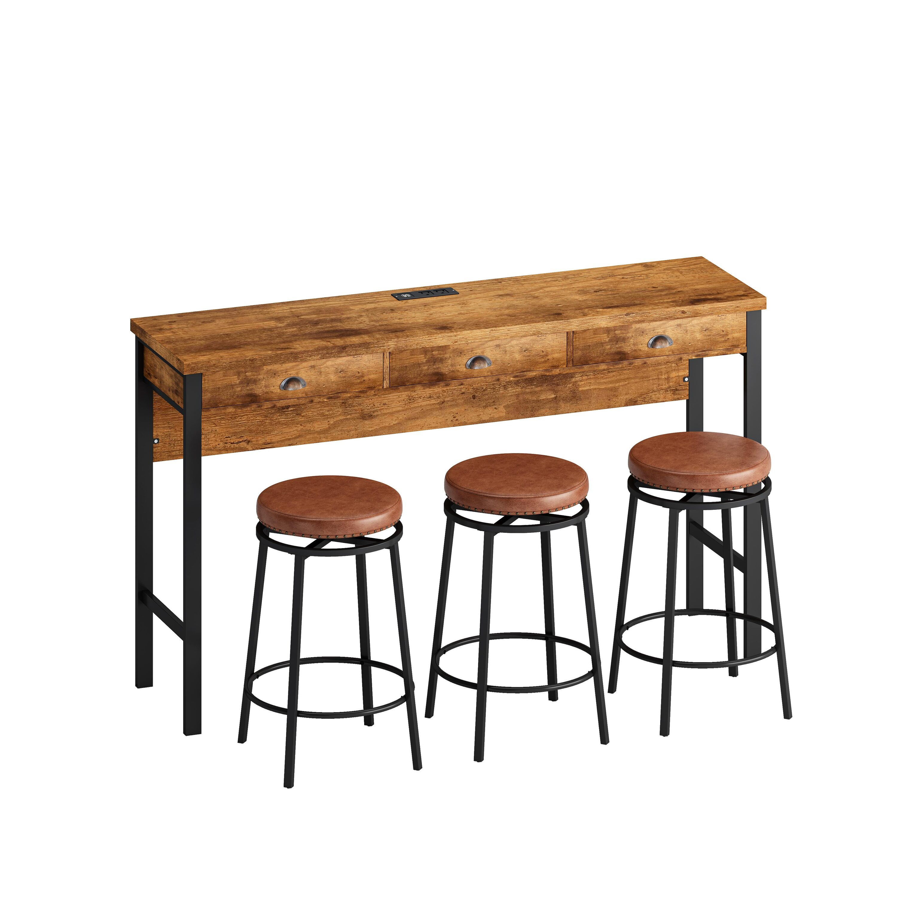 Bayfeve BF-134229-IN Bar Kitchen Table Set Brown Rustic Dining Room Set with Rectangular Table ( Seats 3 )