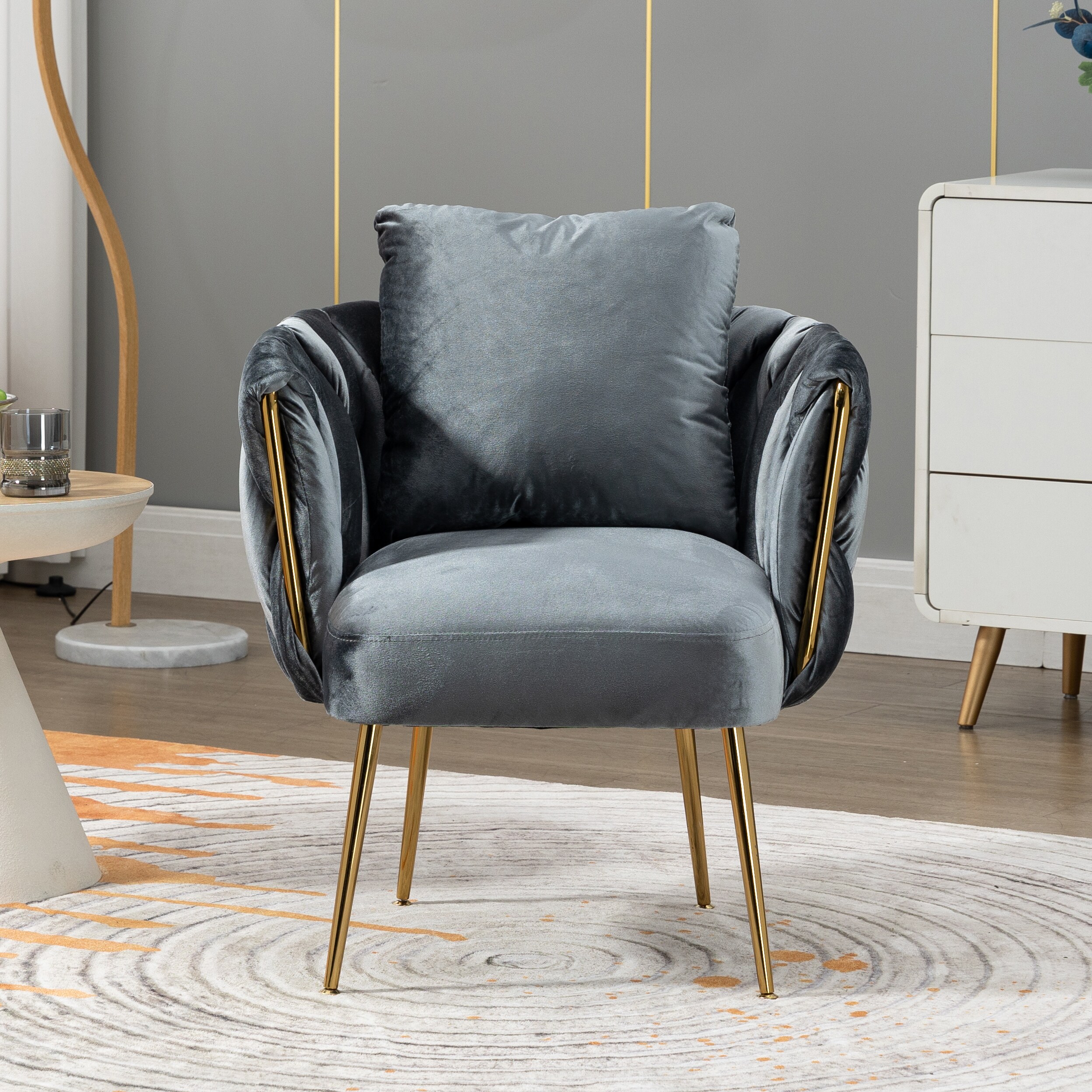 Hrinhom Modern Gray Velvet Accent Chair in the Chairs department at ...