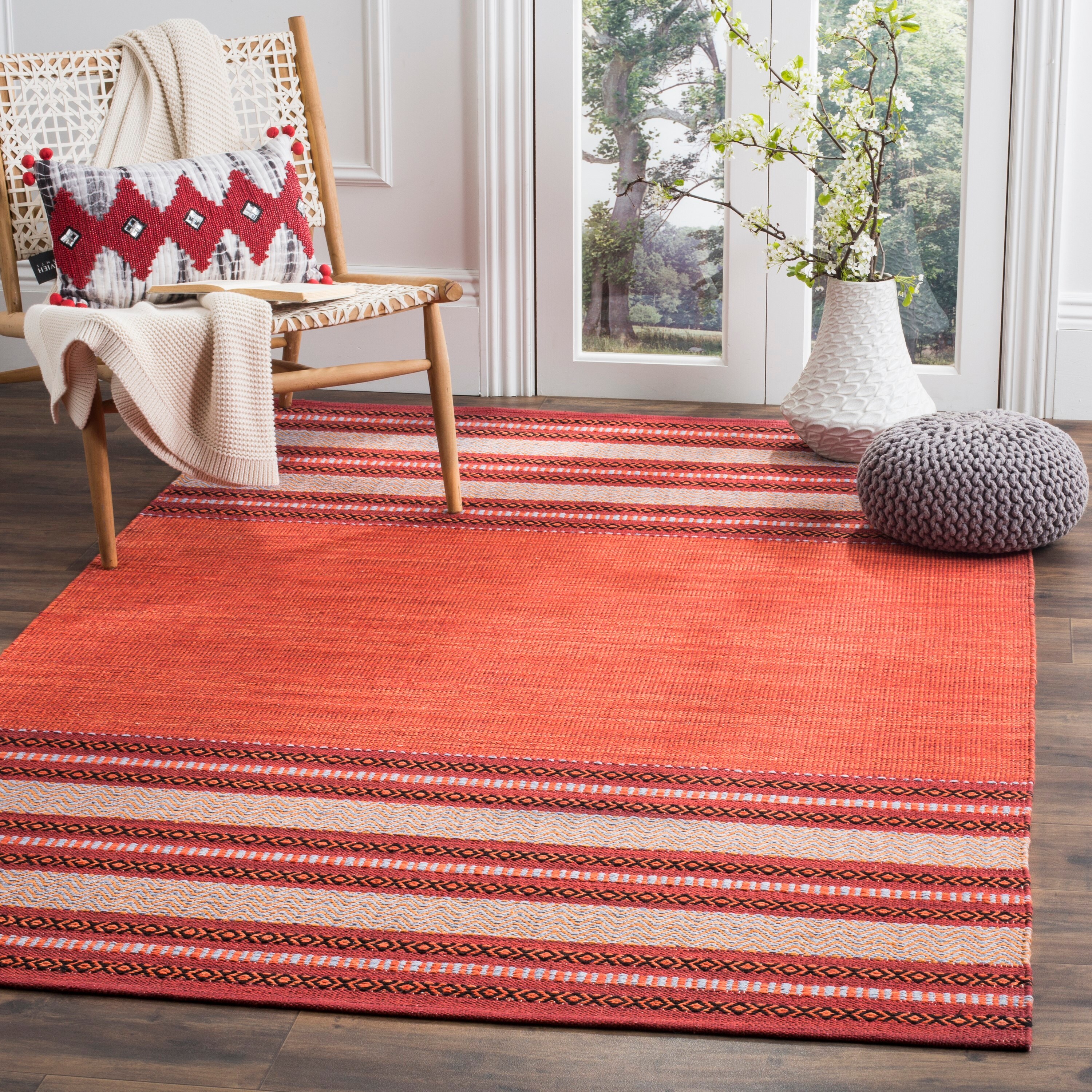 Safavieh MTK214C-5 Montauk Gibson 5 x 8 (ft) Cotton Red/Ivory Rectangular Indoor Stripe Coastal Area rug