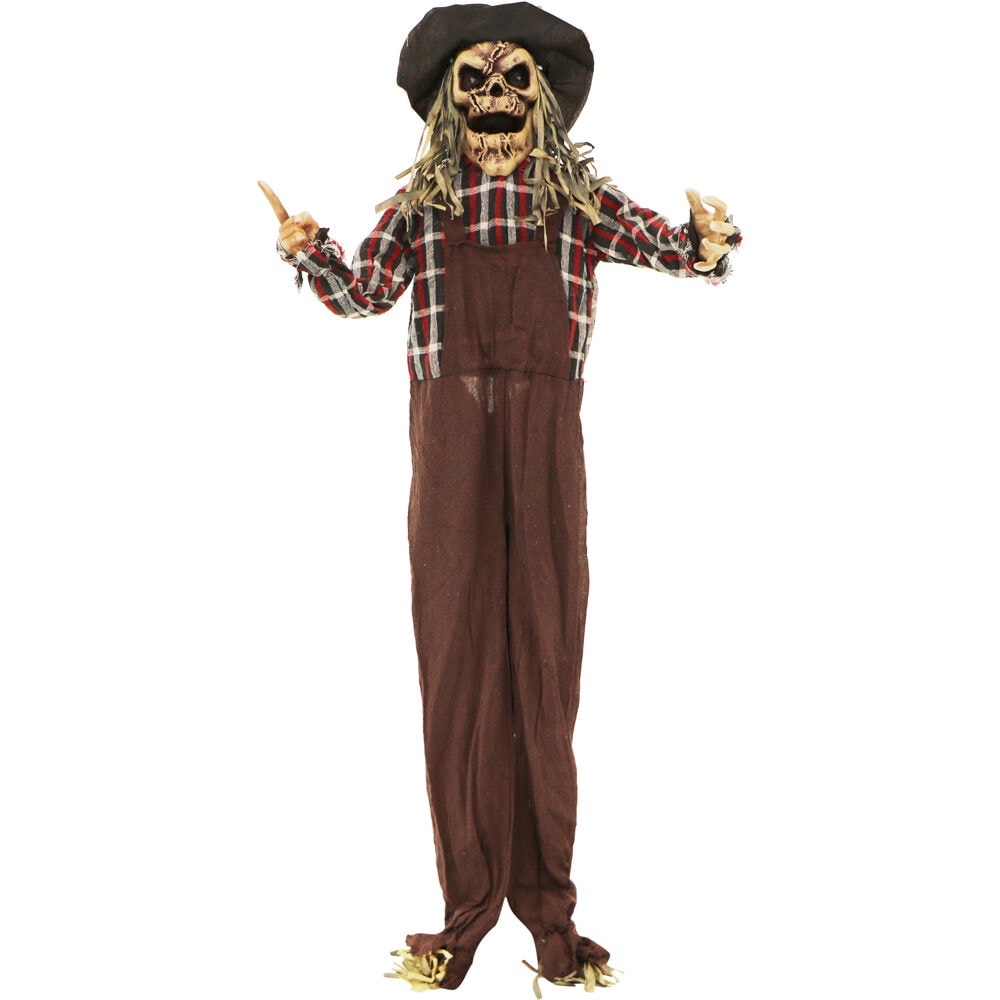 Haunted Hill Farm Freestanding Laughing Lighted Scarecrow Animatronic ...