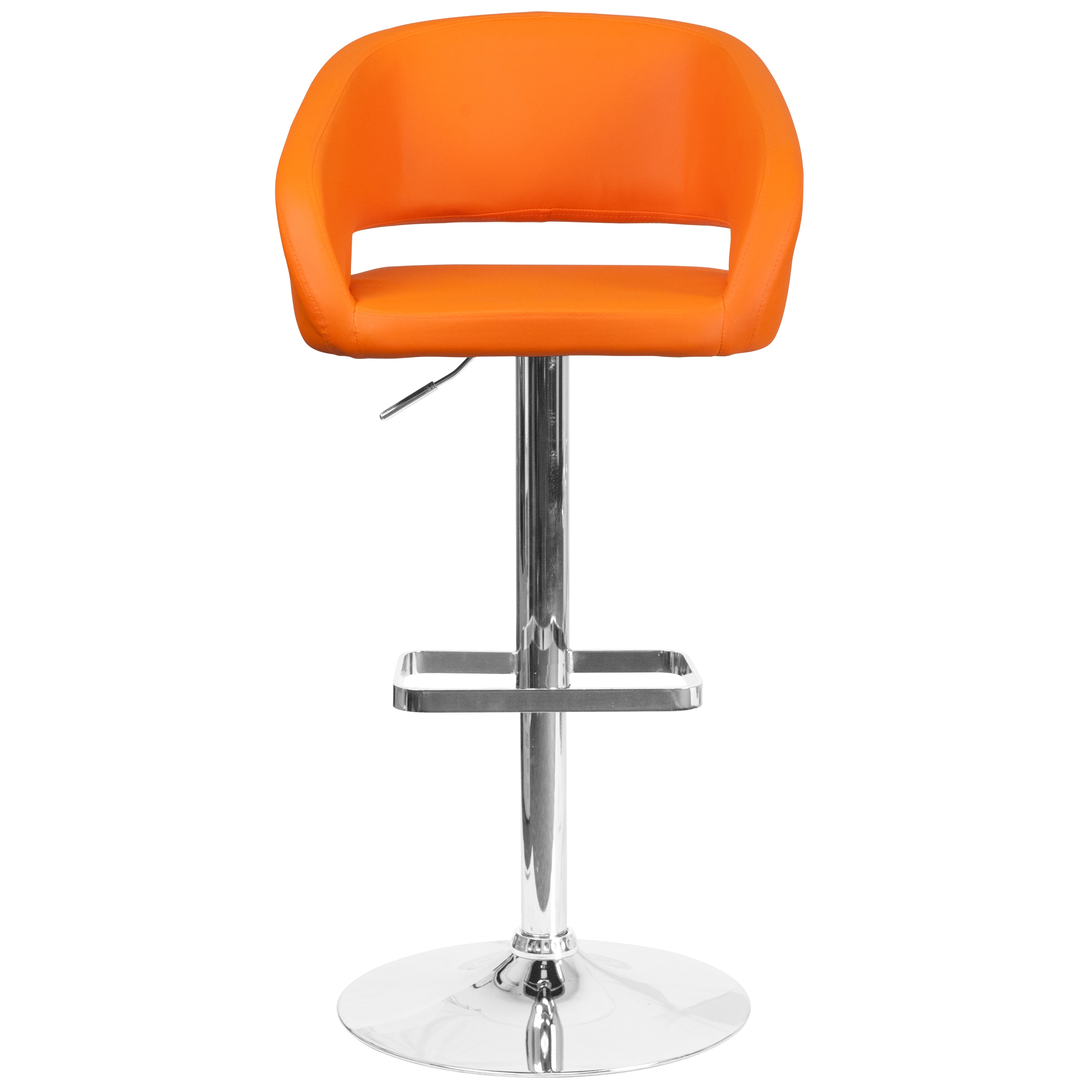 Orange Vinyl Adjustable Height Swivel Barstool with Chrome Base
