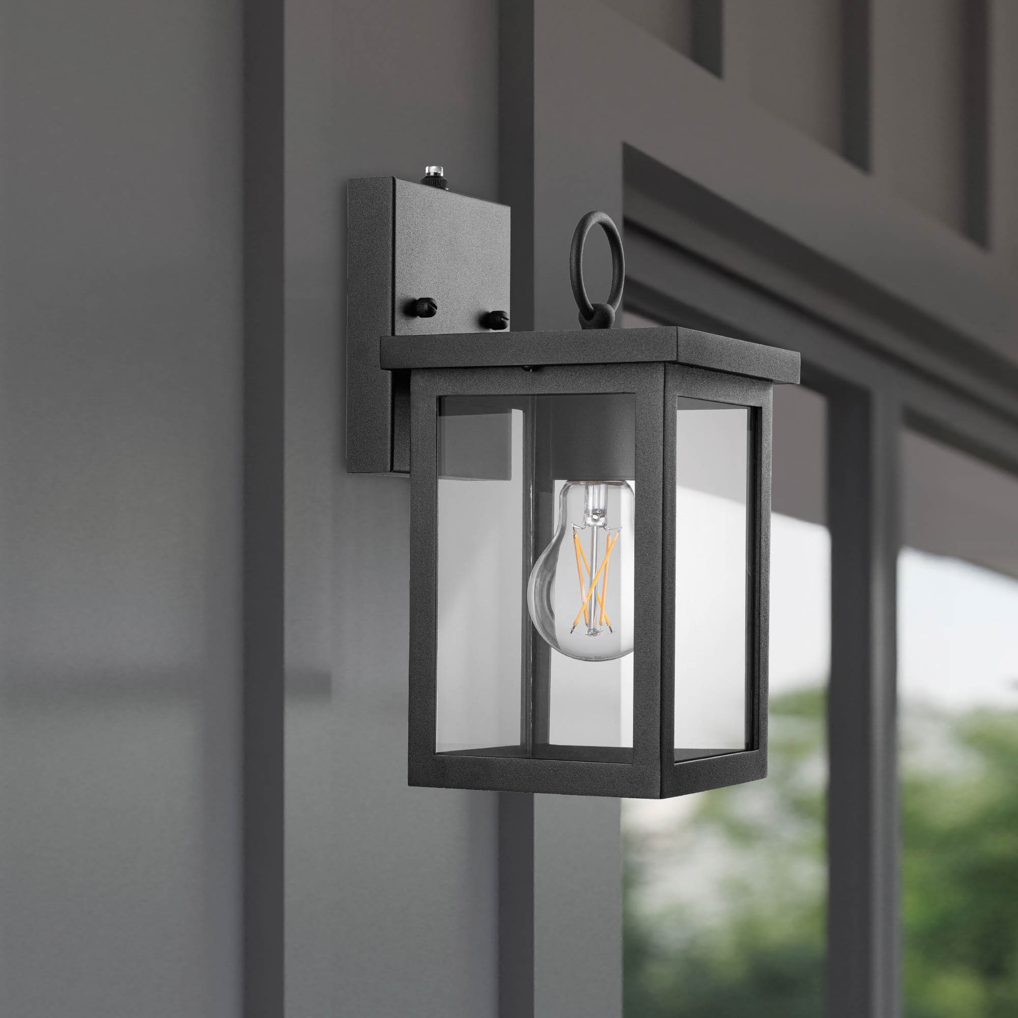 Project Source 43672 Clark 2 -Pack 1 -Light 10.375-in H Matte Black Hardwired Dusk to Dawn Outdoor Wall Light