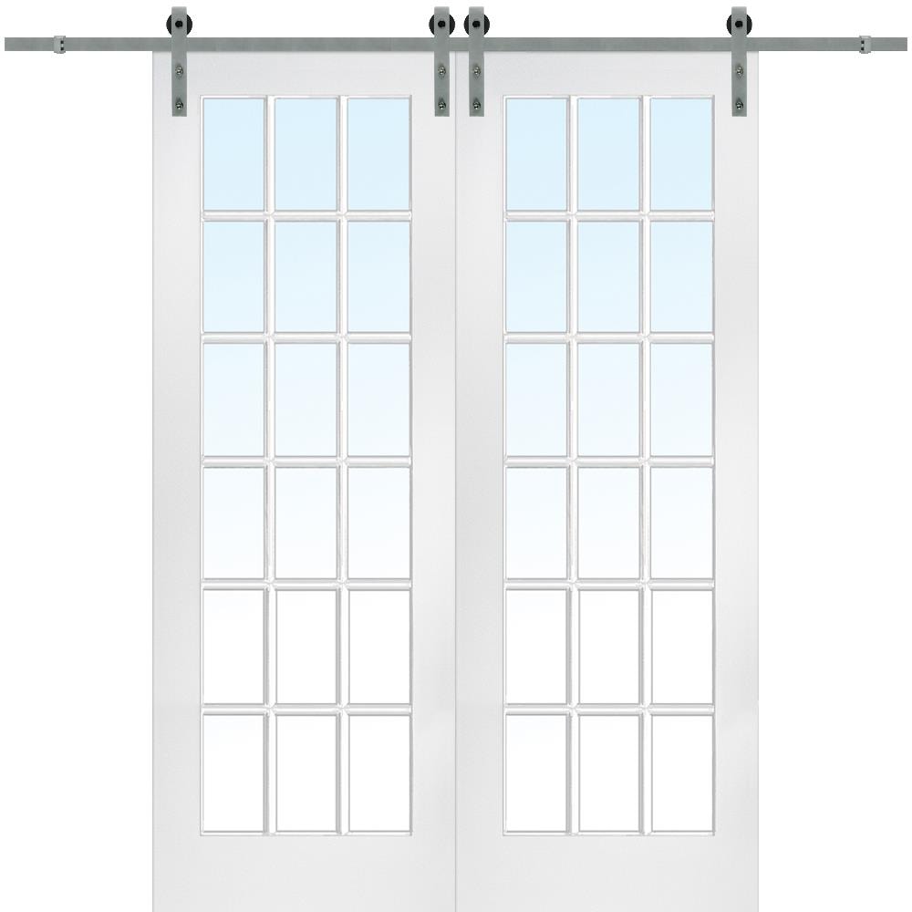 MMI DOOR ZL20069 72-in x 96-in Primed Clear Glass Solid Core Primed Hardboard Double Barn Door (Hardware Included)