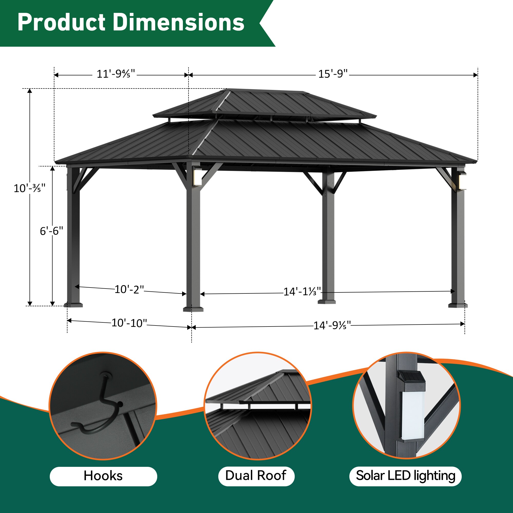 ELEVATE OUTDOORS IG10600148-1216 Wood-Resin-Gazebos - View #3