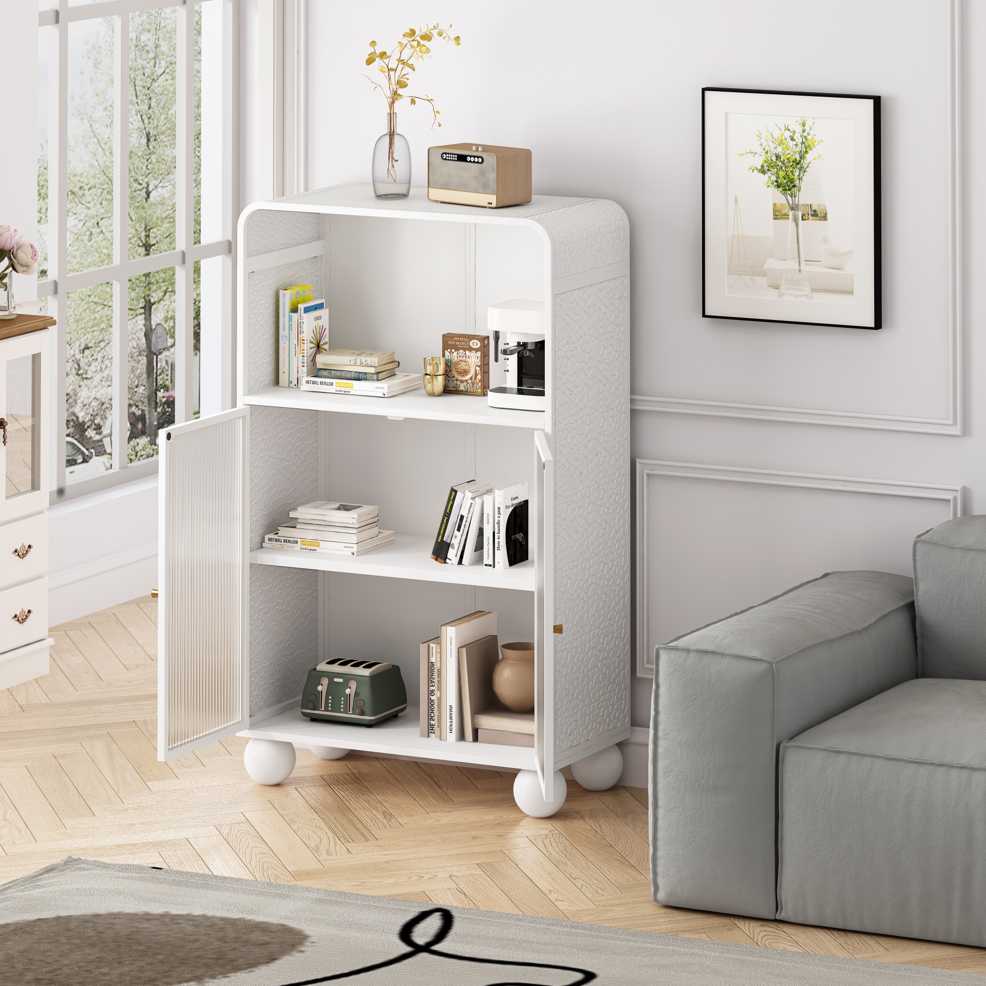 GlasFlength Freestanding Display Storage Cabinet Small Buffet Kitchen ...