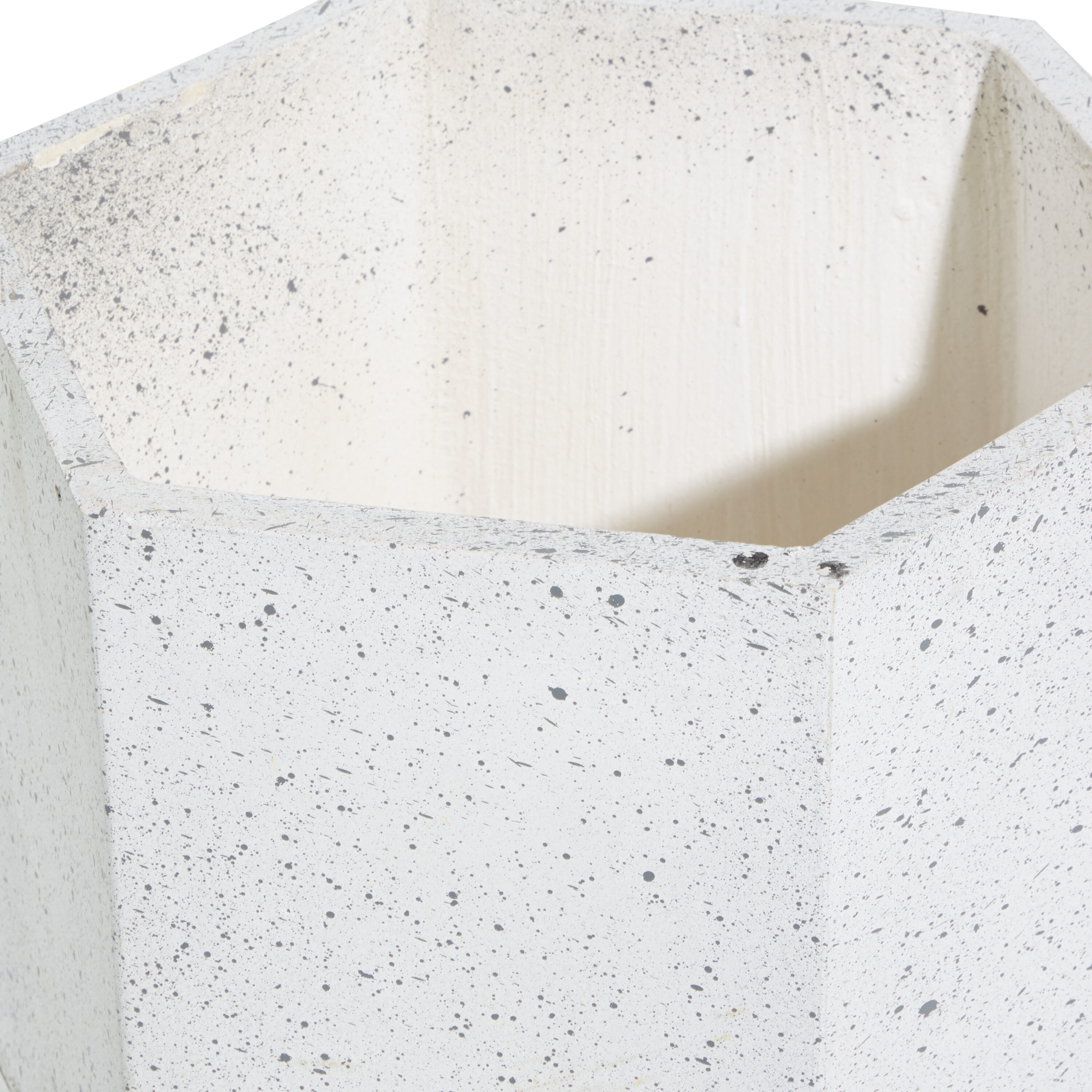 Set of 2 White Hexagonal Fiber Clay Planters with Wooden Legs
