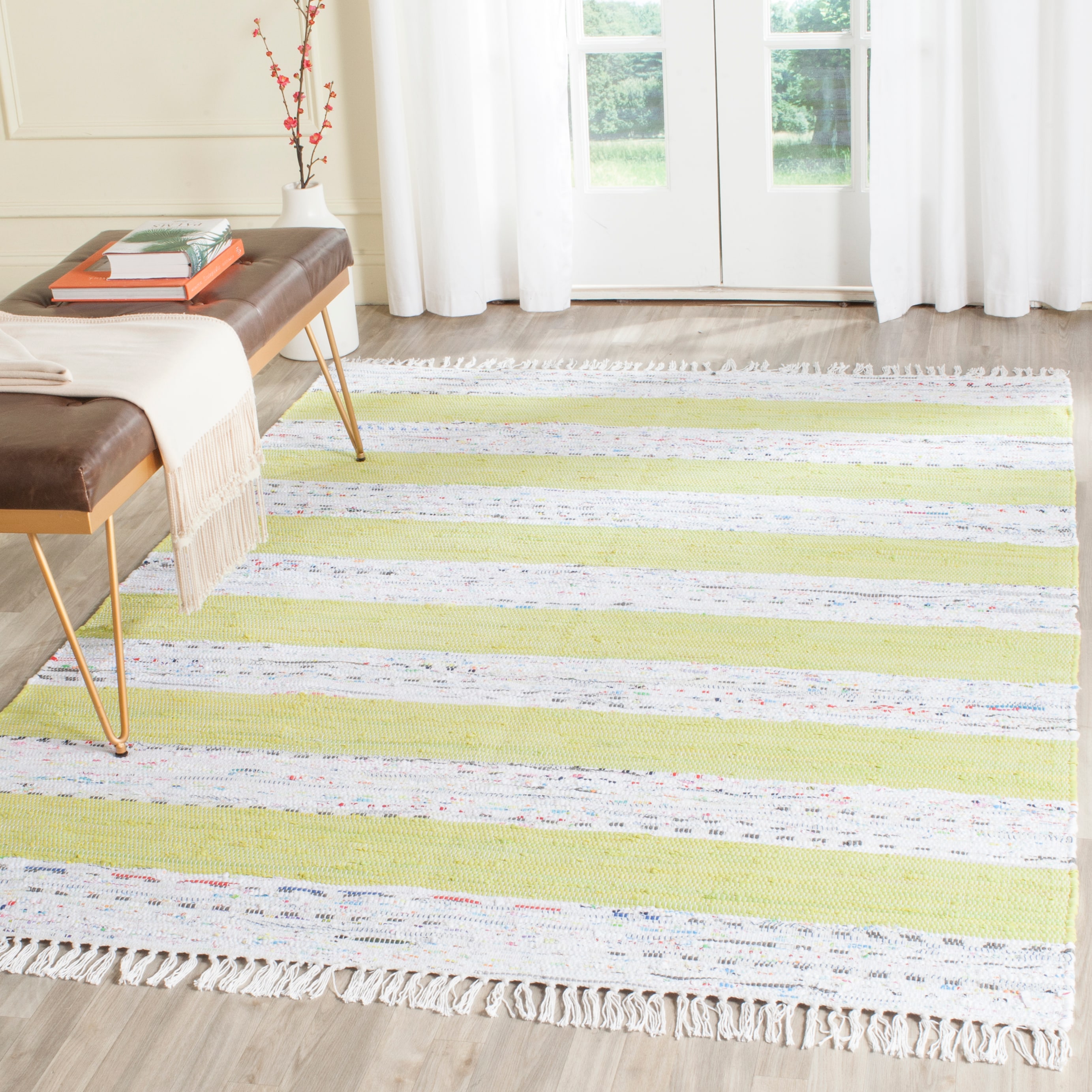 Safavieh MTK720D-57 Montauk Estero 5 x 7 (ft) Cotton Ivory/Light Green Rectangular Indoor Stripe Coastal Area rug