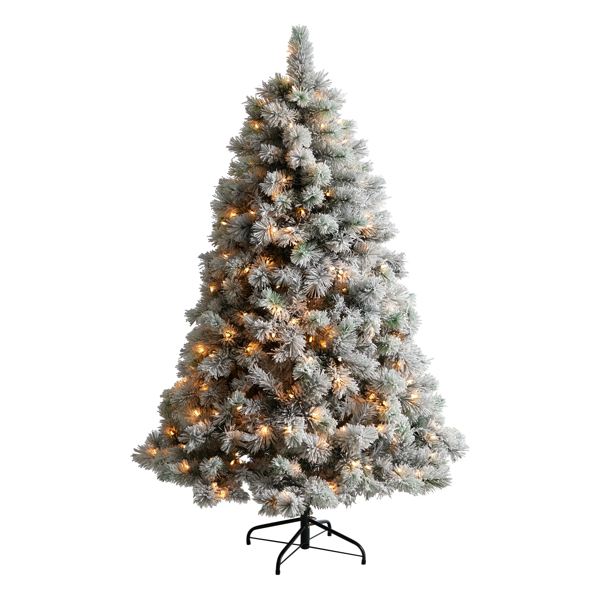 Nearly Natural T3356 6-ft Pine Pre-lit Flocked Artificial Christmas Tree with Clear LED Lights