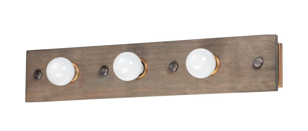 Maxim Lighting 25243WWDAB Plank 30.25-in 3-Light Weathered Wood/Antique Brass Transitional Vanity Light Bar
