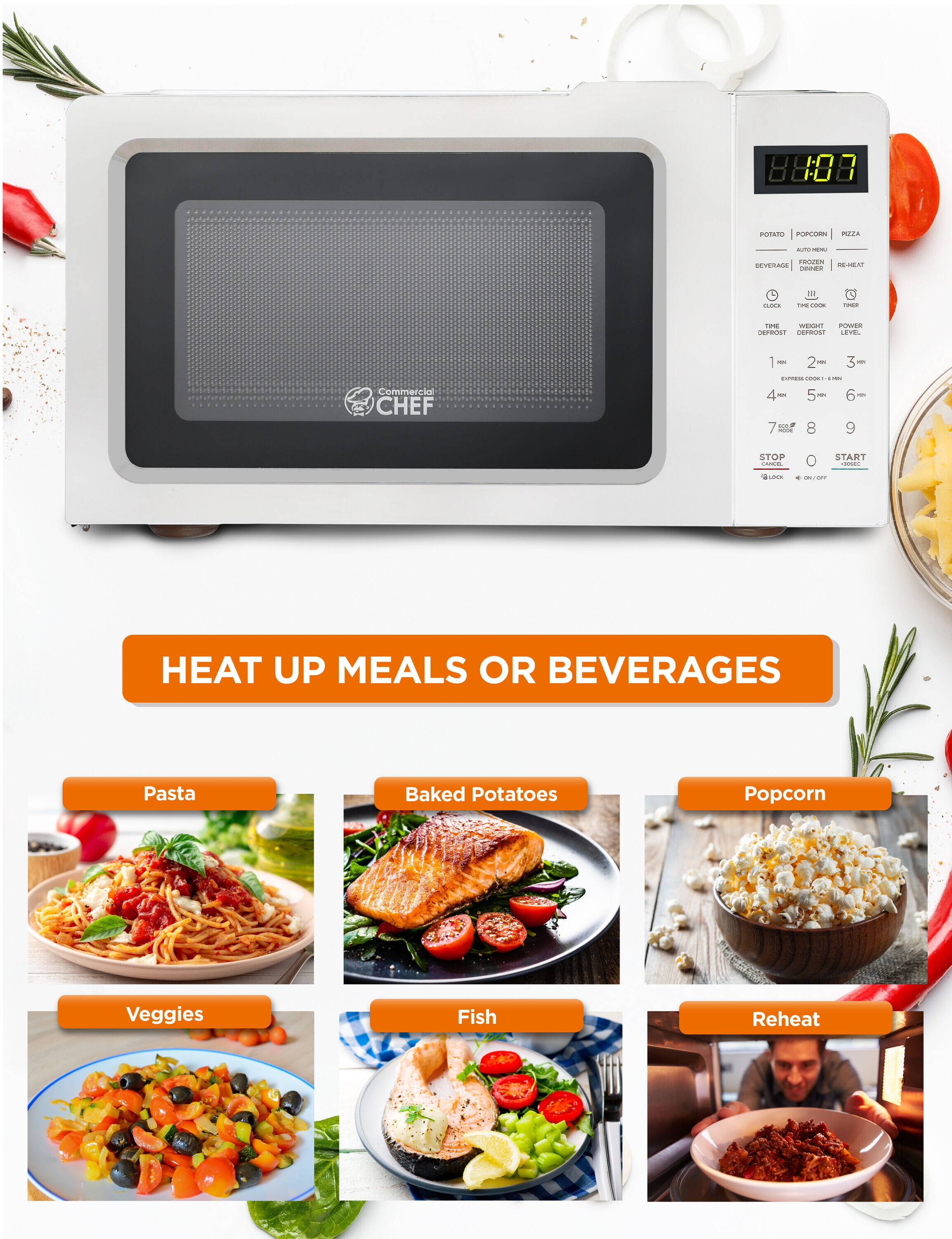  Total Chef Compact Countertop Microwave Oven, 700W, 0.7 Cubic  Feet Capacity, Digital Touchscreen Controls, One-Touch Push-Button Opening,  6 Pre-Set Cooking Modes, Silver Stainless Steel: Home & Kitchen