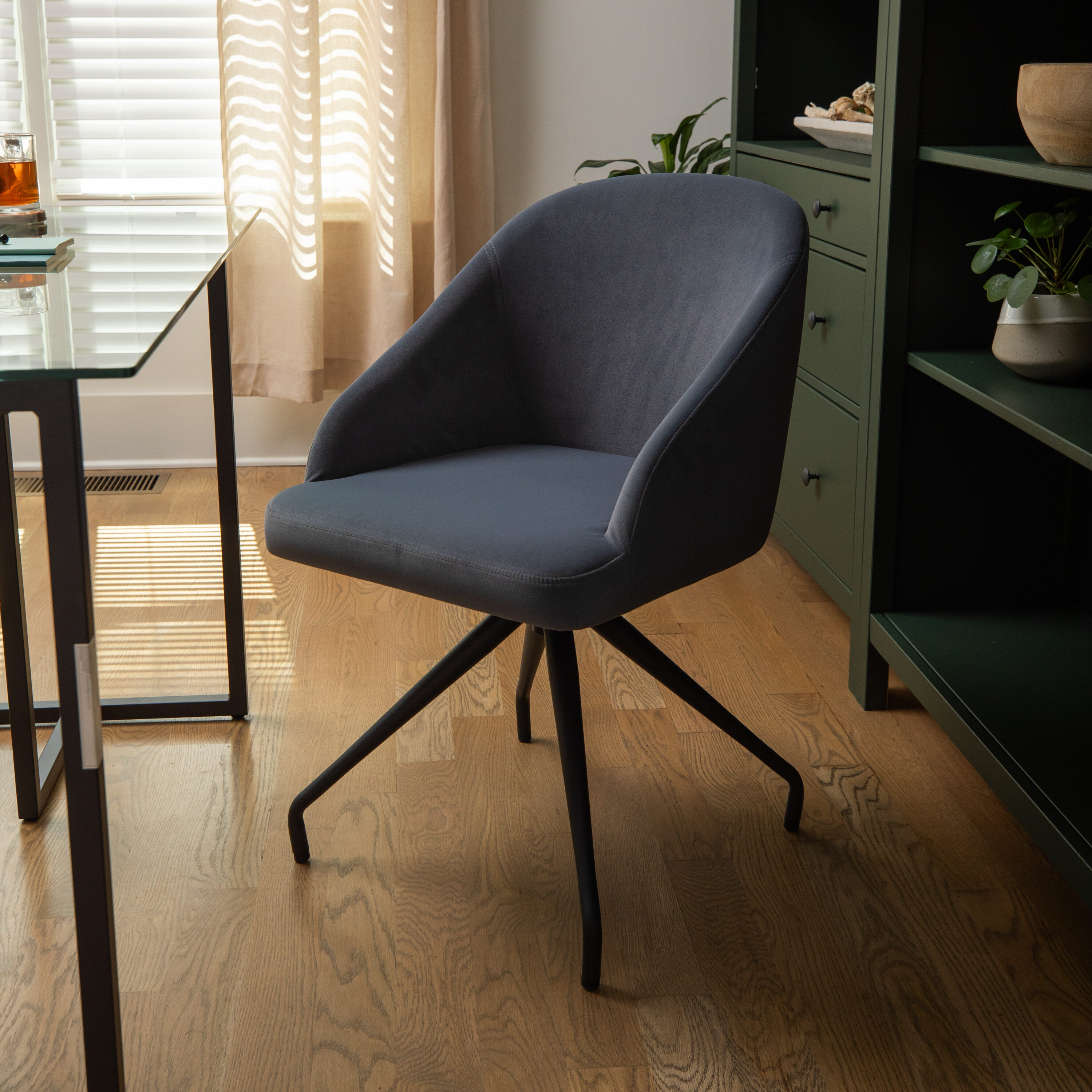 Gray Velvet and Oil Rubbed Bronze Swivel Office Chair