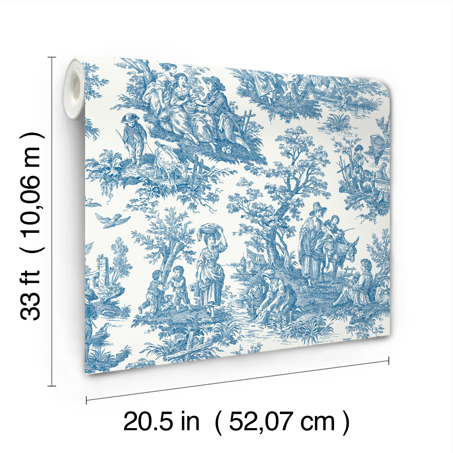 Blue and White Vinyl Peel & Stick Toile Wallpaper Roll