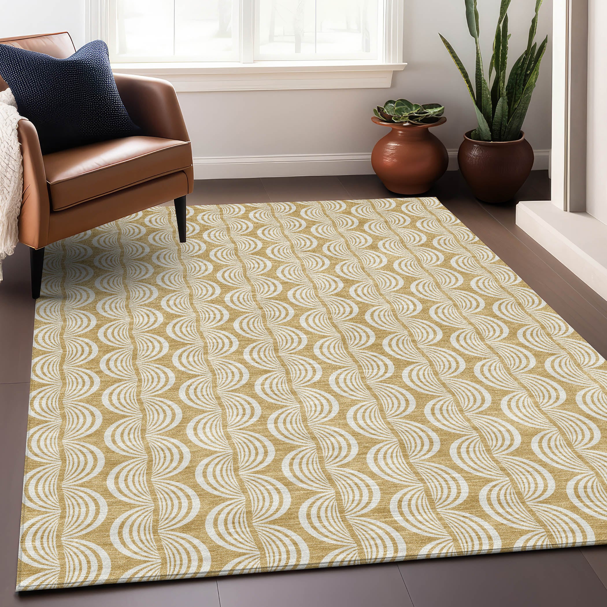 Addison Rugs ACN1055GO3X5 Chantille ACN1055GO 3 x 5 (ft) Polyester Gold Rectangular Indoor/Outdoor Geometric Machine washable Area rug