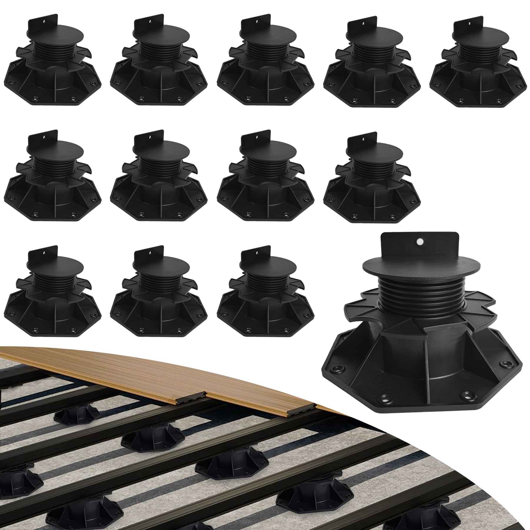 Anqtovp  12 pcs Adjustable Plastic Pedestal Paver Deck Blocks Foundation Base Support for Deck Joists and Beams Height Adjustable from 2 and