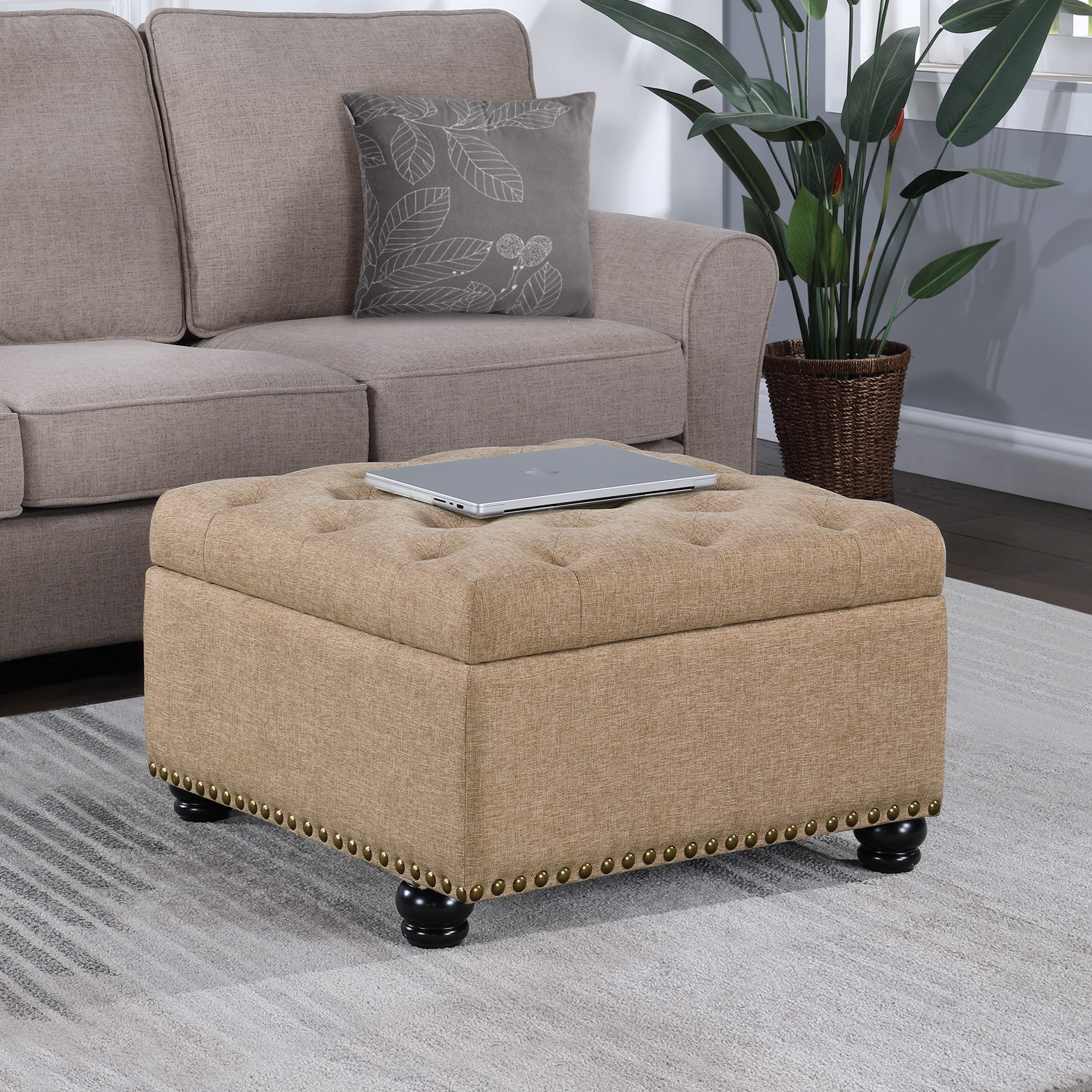 Convenience Concepts R9-249 Herald Modern Tan Fabric Storage Ottoman