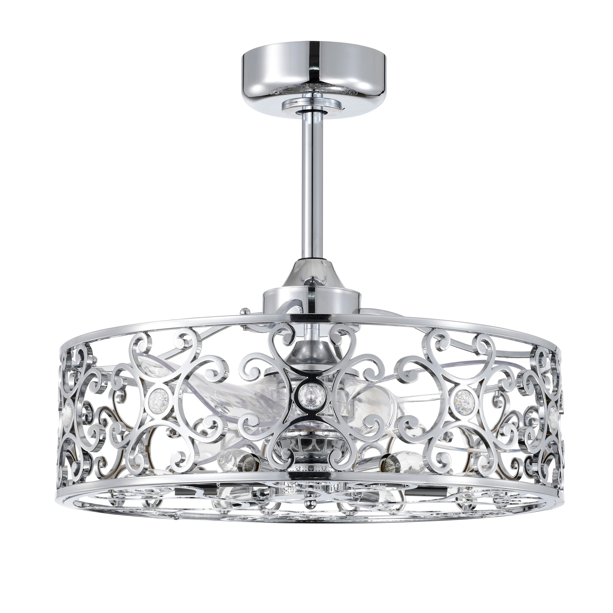 Home Accessories Inc DL01P01CR 23.6-Inches Chrome with Transparent Blades Indoor Downrod mount Fandelier Ceiling Fan With Light and Remote ( 3 -Blade)