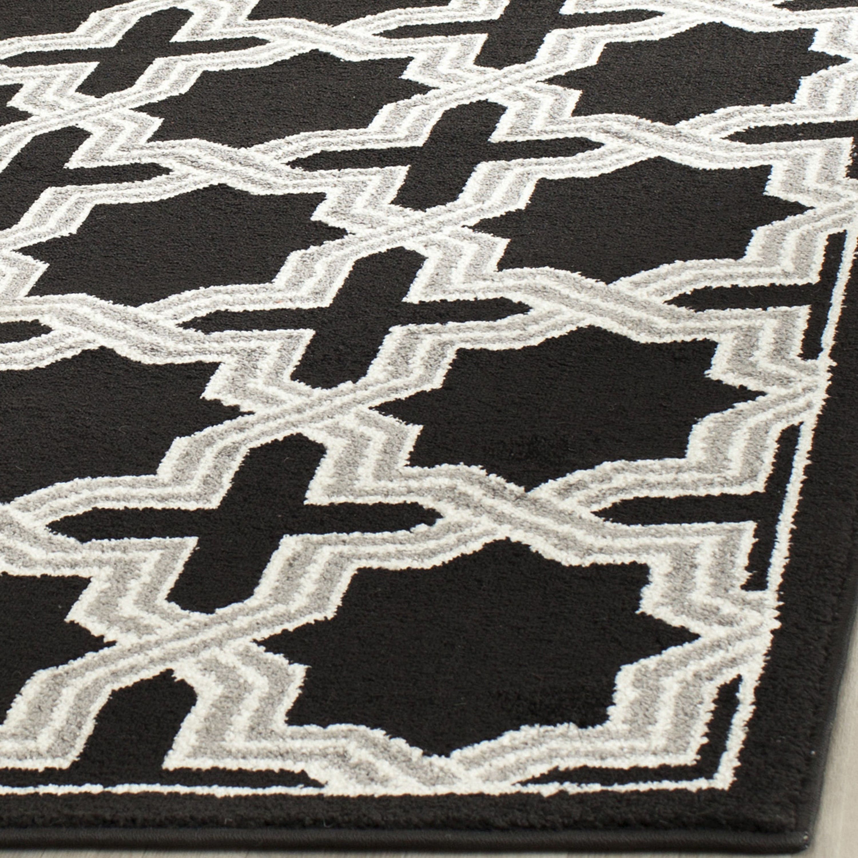 Anthracite and Gray Geometric Cotton Synthetic Rug