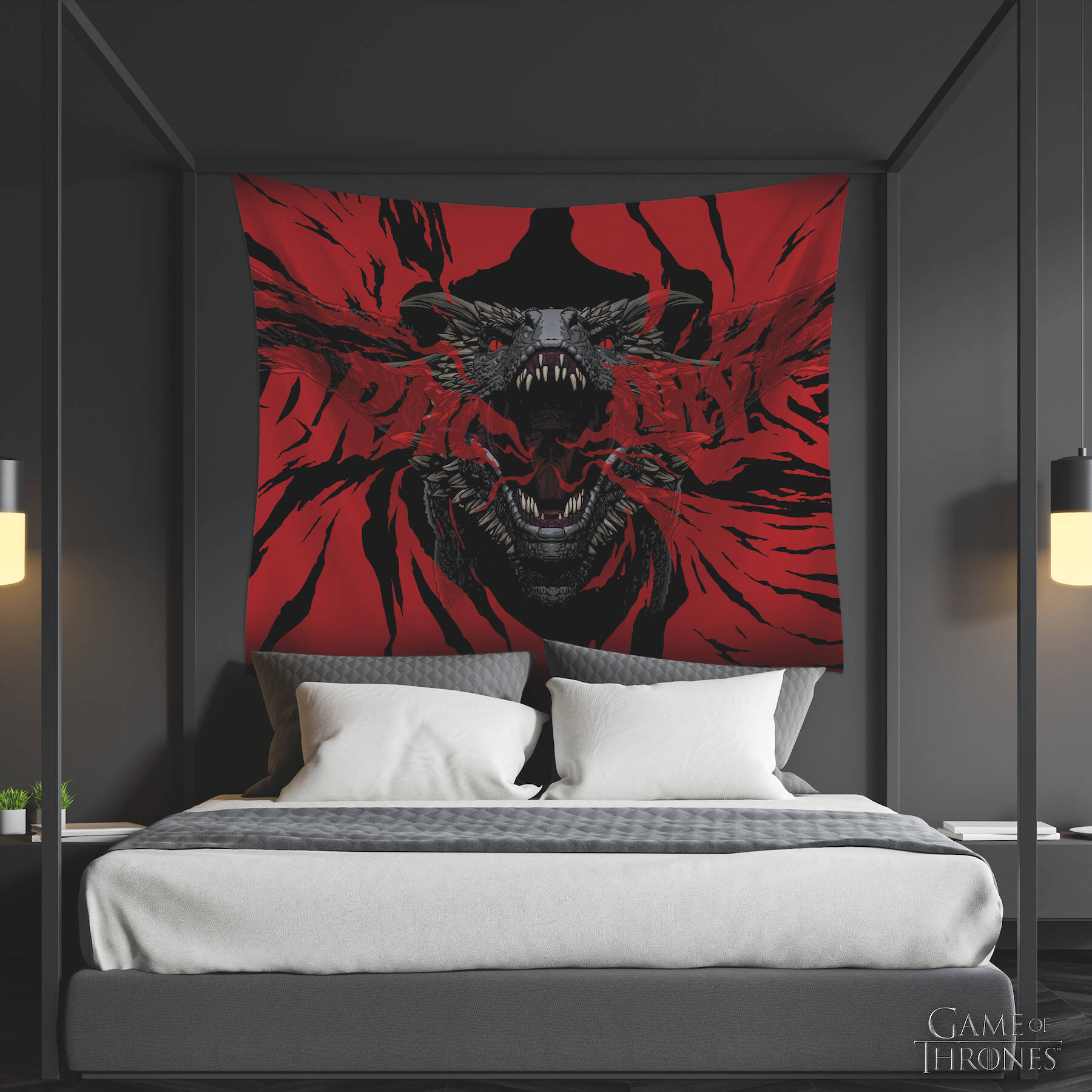 Game of Thrones Dragon Tapestry in Black and Red Polyester