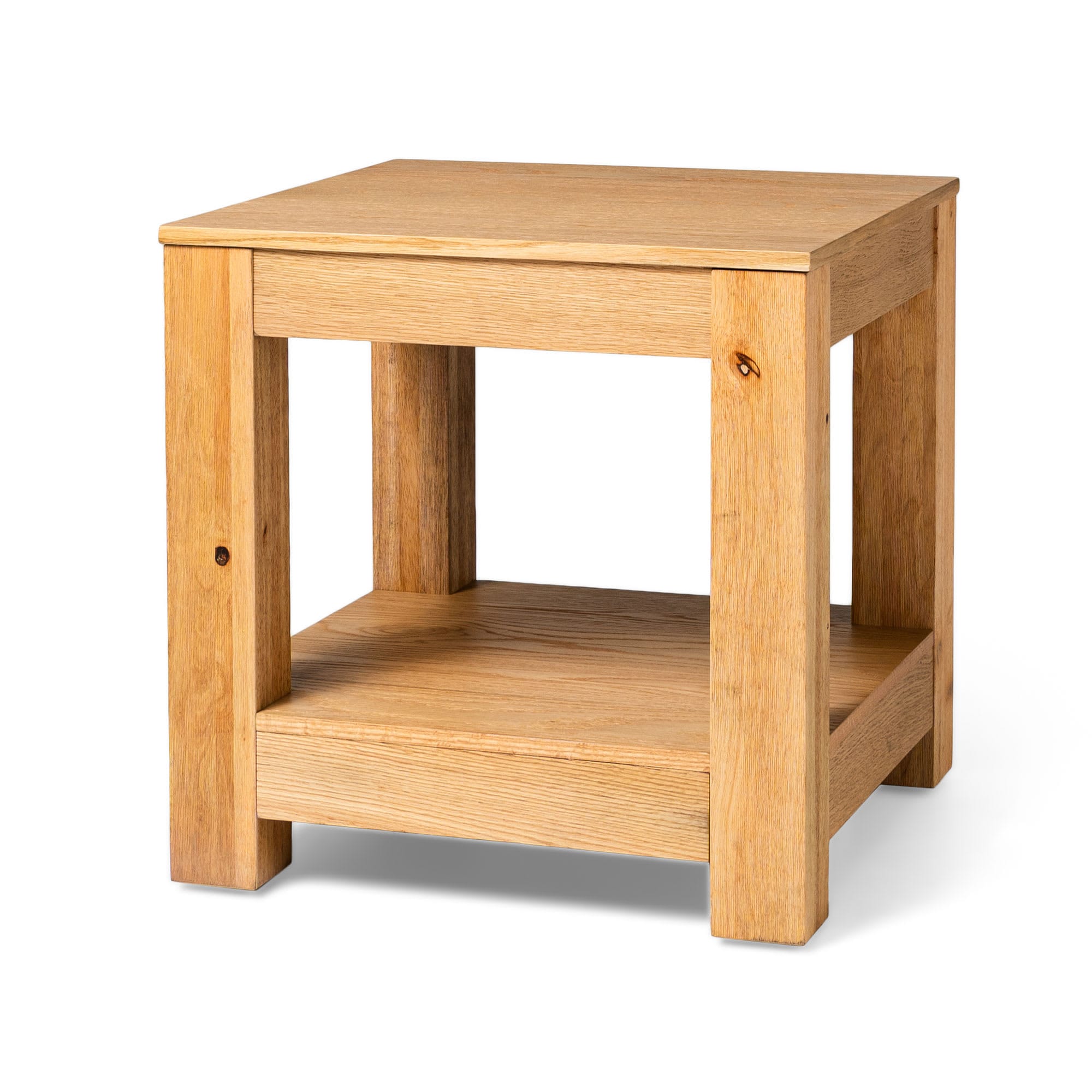 Maven Lane 320809 Paulo 2 Tiered Tall Square Rustic Wooden Side Table with Shelf Storage for Living Room or Small Spaces in Weathered Natural Finish