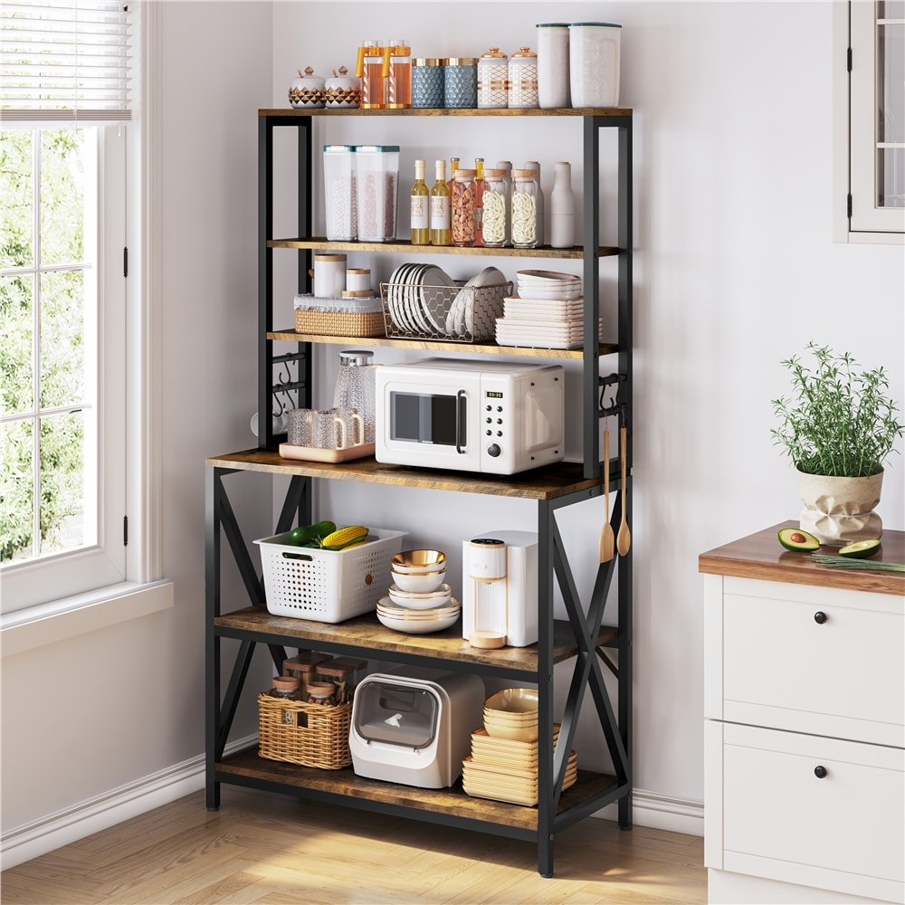 Yaheetech Rustic Brown 6-Tier Baker’s Rack for Kitchen Rustic Farmhouse ...