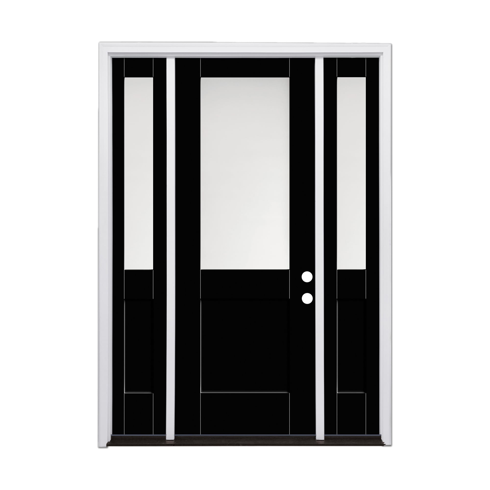Therma-Tru TT668104 68-in x 96-in x 4-9/16-in Fiberglass Half lite Left-hand inswing OBSIDIAN Painted Prehung Front Door with Sidelights with Brickmould Insulating core