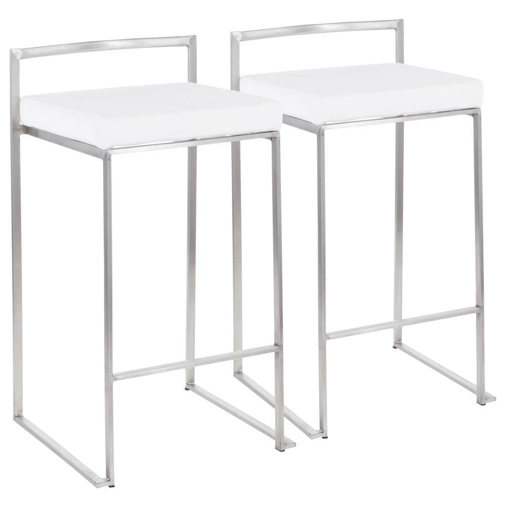 LumiSource B26-FUJI VW2 Fuji Set of 2 Brushed Stainless Steel, White Velvet 31-in H Bar height Upholstered Stackable Metal Bar Stool