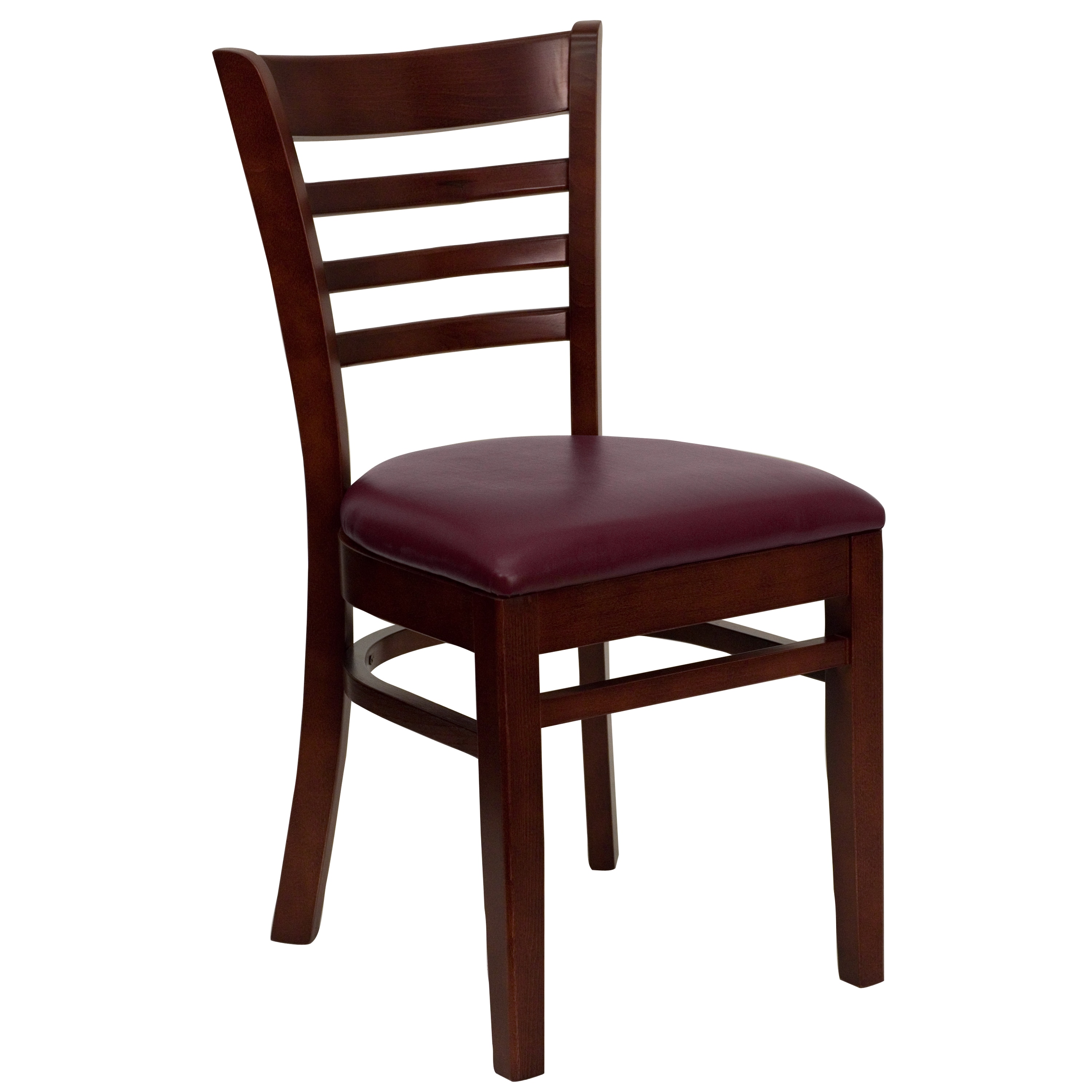 Emma + Oliver - Ladder Back Mahogany Wood Chair; Burgundy Vinyl Seat