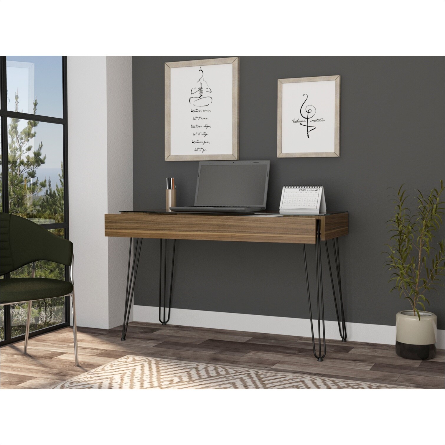 chillscreamni Brown Finish Particle Board Writing Desk with Leather Top ...