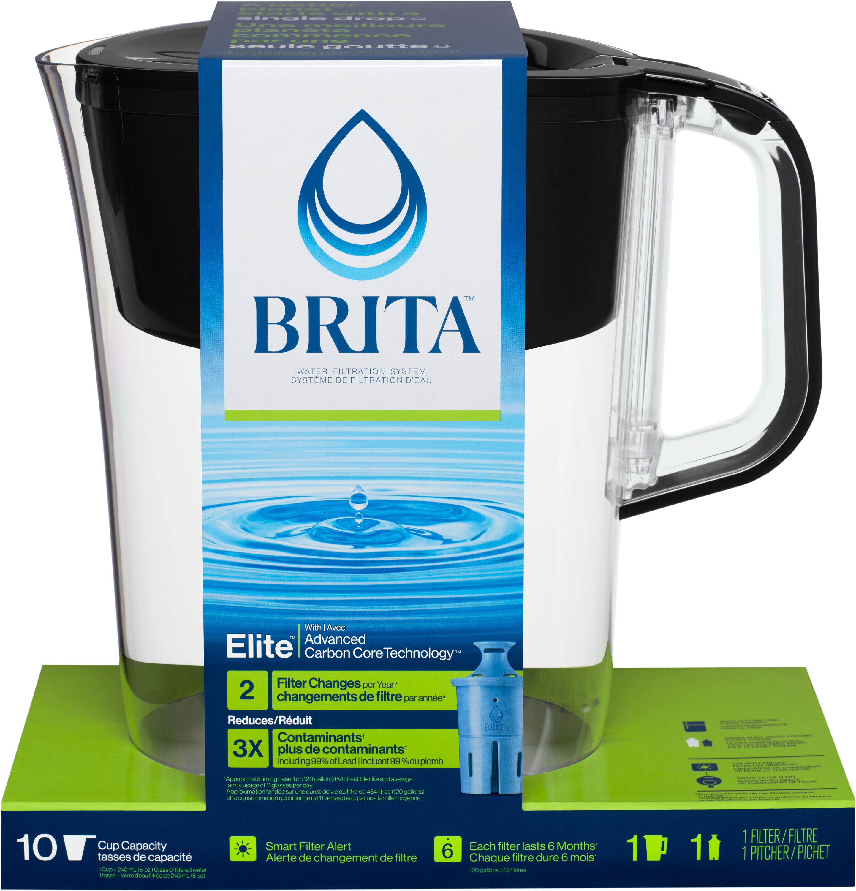 Brita 6025850689 10-Cup Black Plastic Water filter pitcher