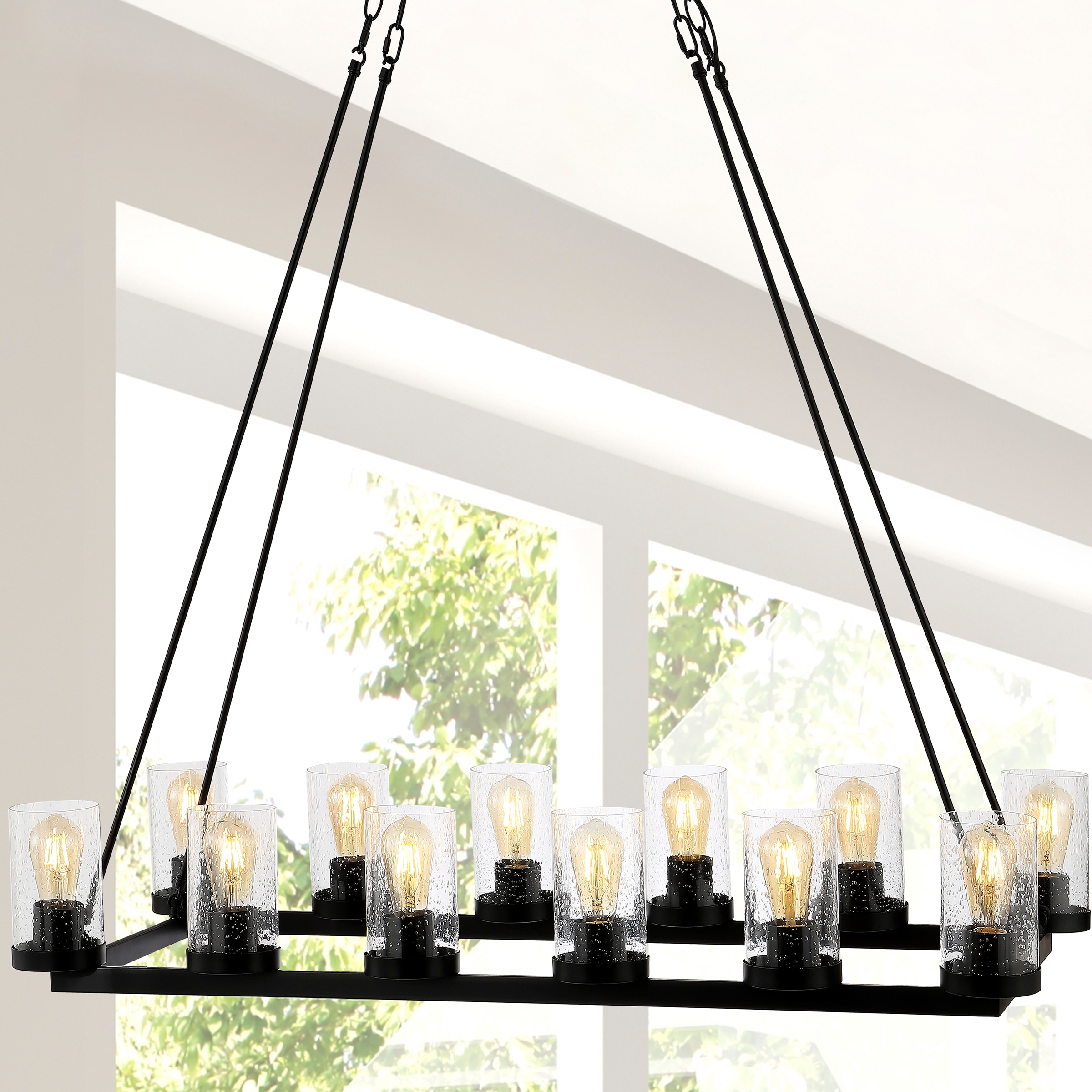 Athos 45.5" 12-Light Black Iron Rustic Farmhouse Chandelier