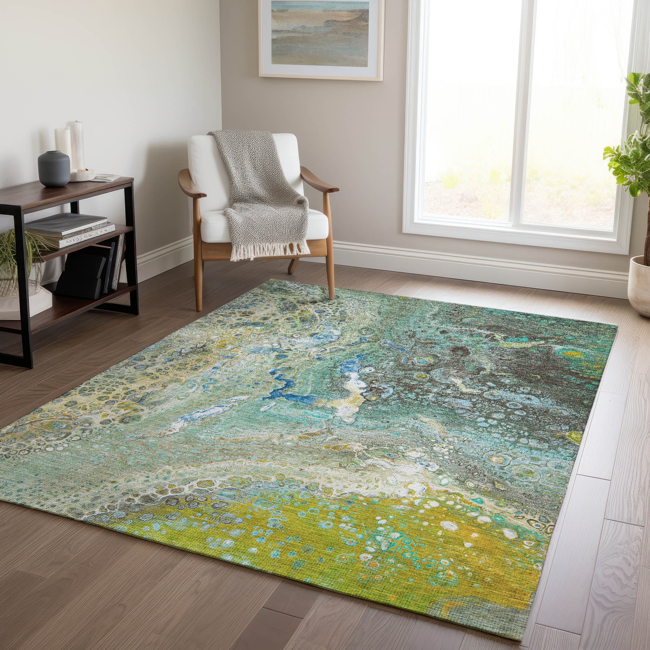 Addison Rugs ACN588TE5X8 Chantille ACN588TE 5 x 7 (ft) Polyester Teal Rectangular Indoor/Outdoor Abstract Machine washable Area rug