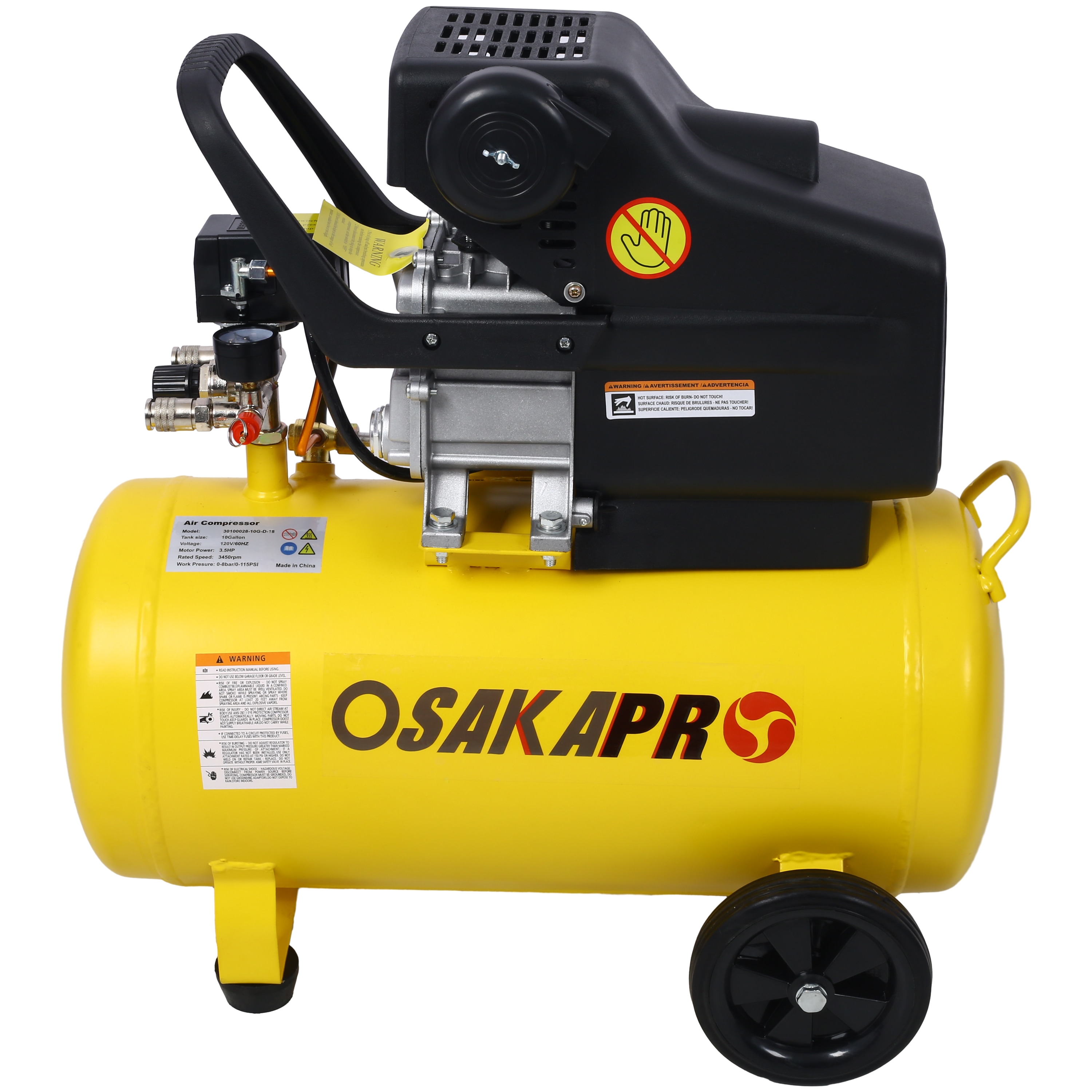 Tatayosi JJ564402 Portable 10 Gallons Oil-Lubricated Air Compressor Tank Ultra Quiet Horizontal Tank Adjustable Pressure with Built-in Wheel