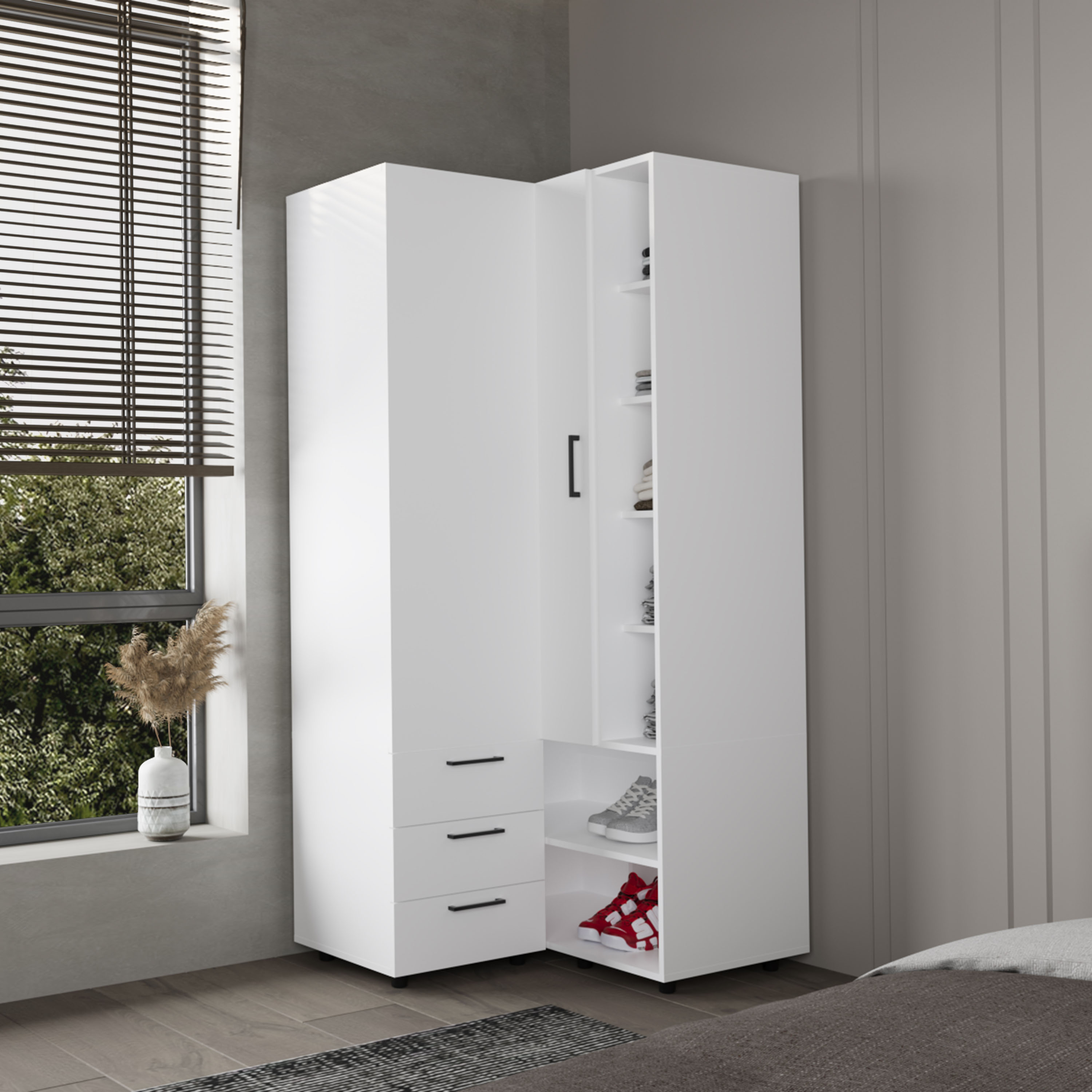 Tinyhomie FM FURNITURE Thatcher Armoire wardrobe shoe storage Open ...