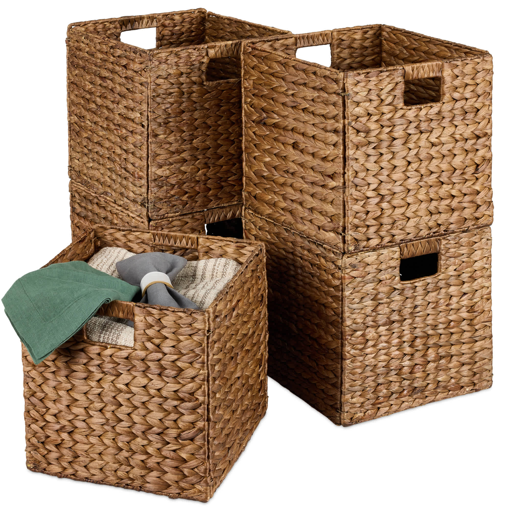 Best Choice Products 10.5x10.5in Hyacinth Storage Baskets Set of 5 Multipurpose Collapsible Organizers #SKY10777