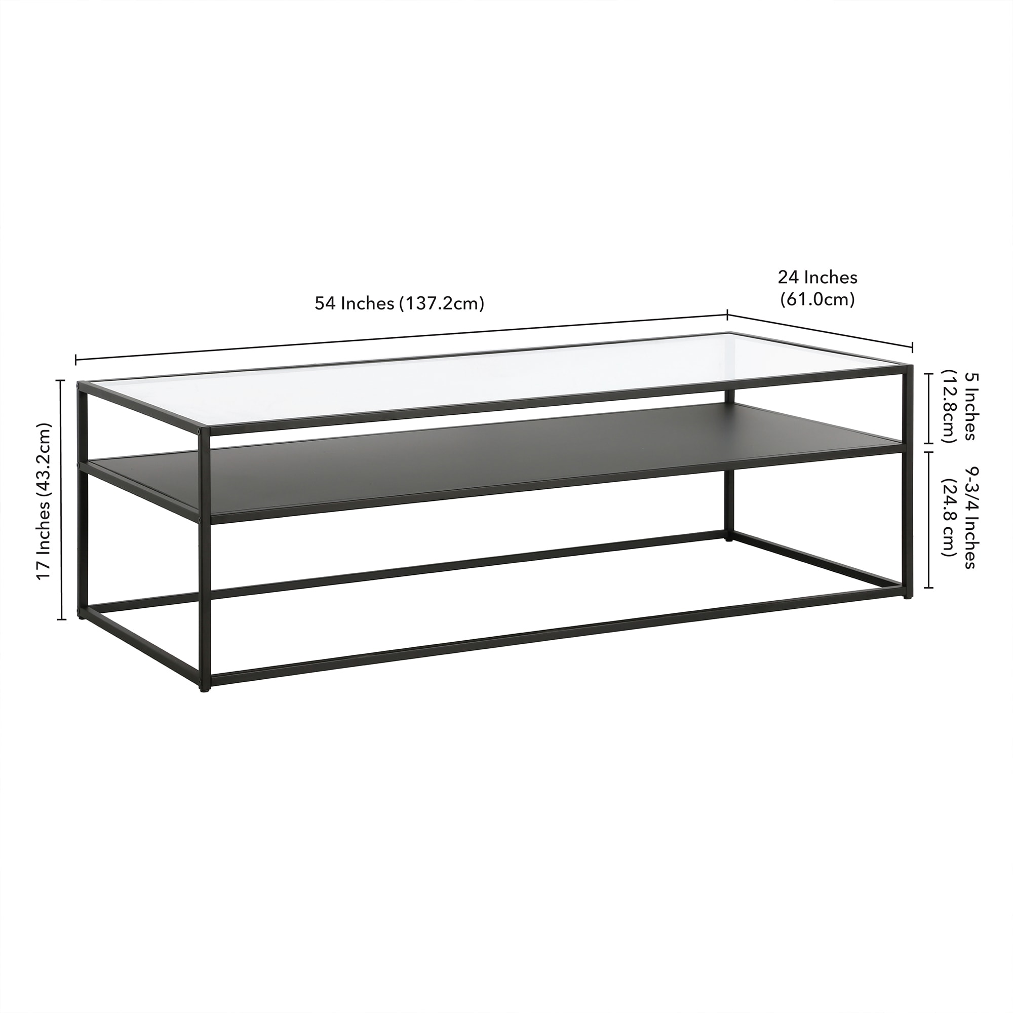 Ada 54'' Wide Blackened Bronze Rectangular Metal & Glass Coffee Table