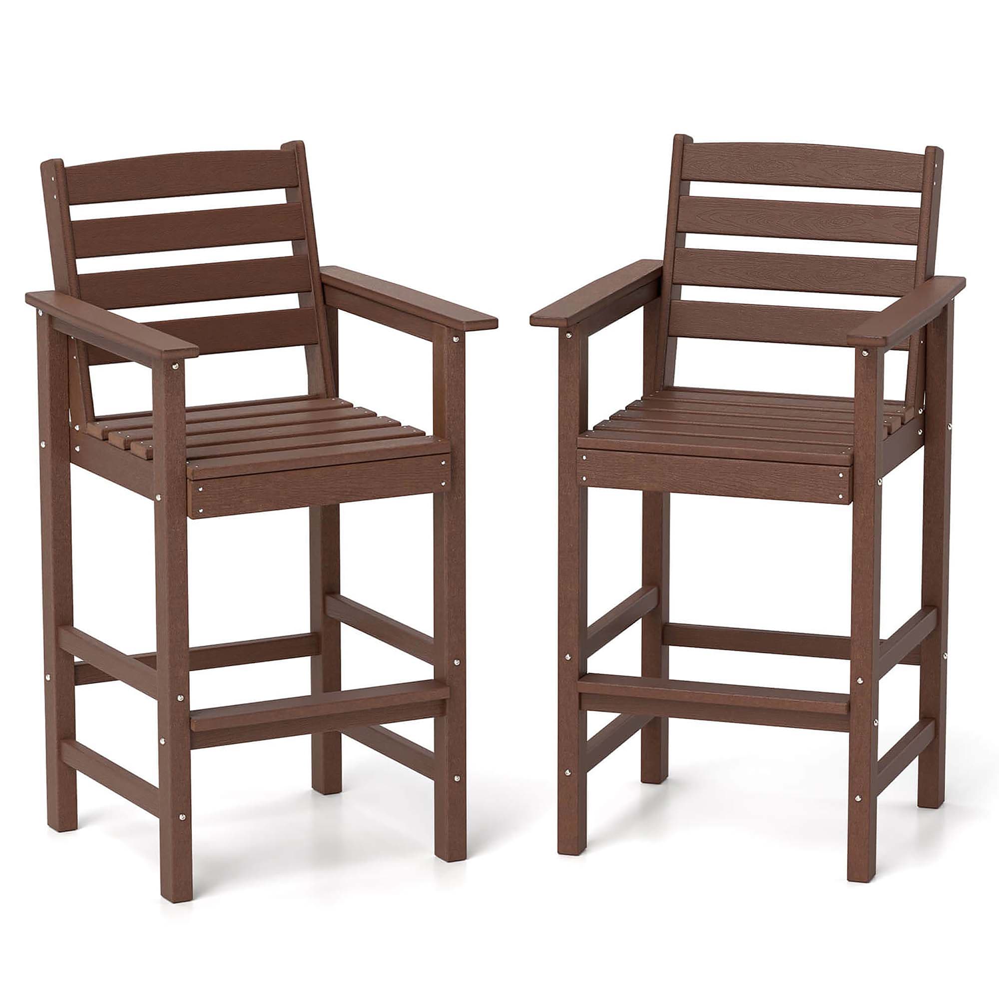 Costway HCST05556 Set of 2 Brown HDPE Frame Stationary Adirondack Chair with Solid Seat