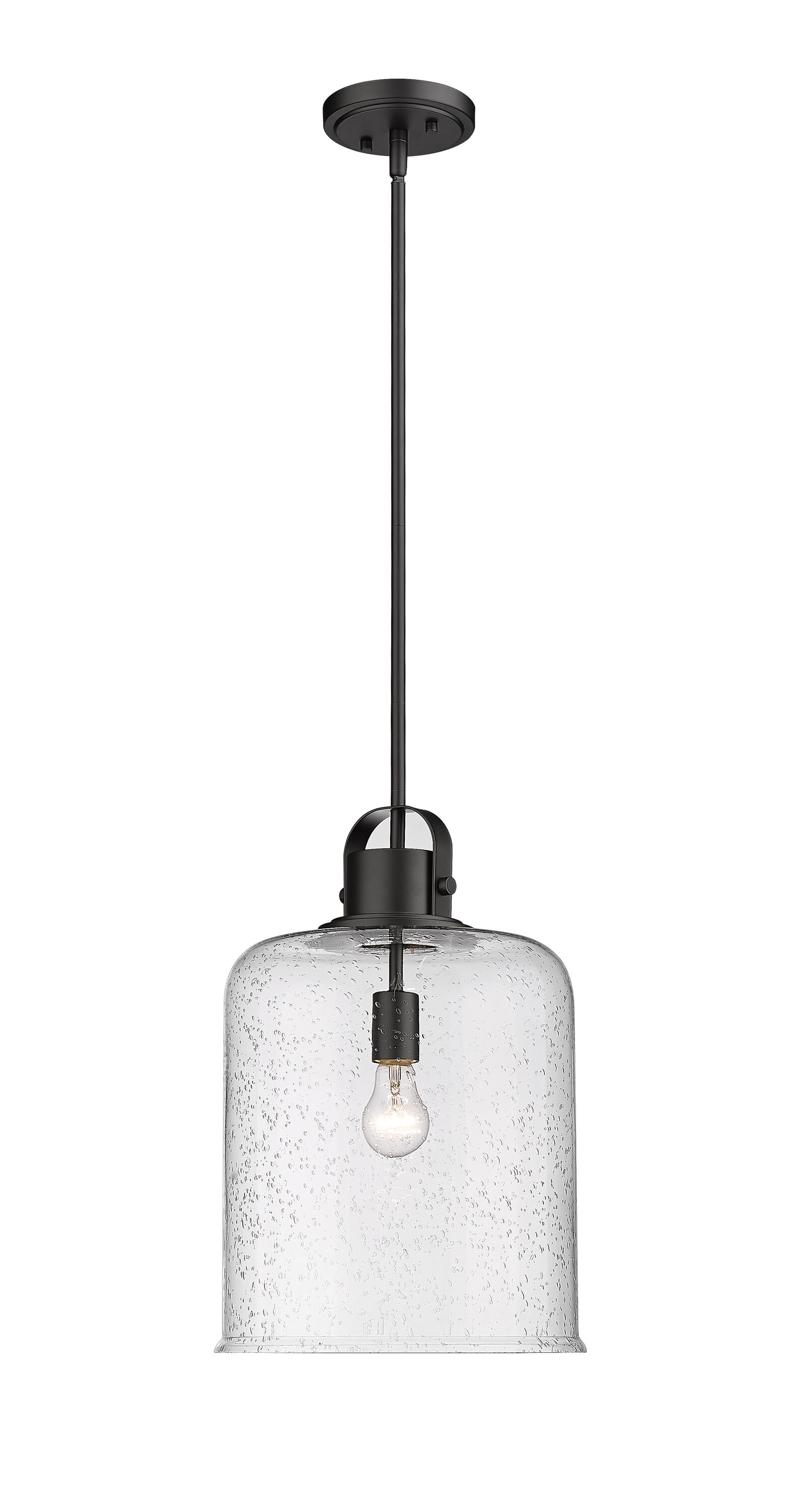Kinsley 12" Transitional Matte Black Globe Pendant with Clear Seeded Glass
