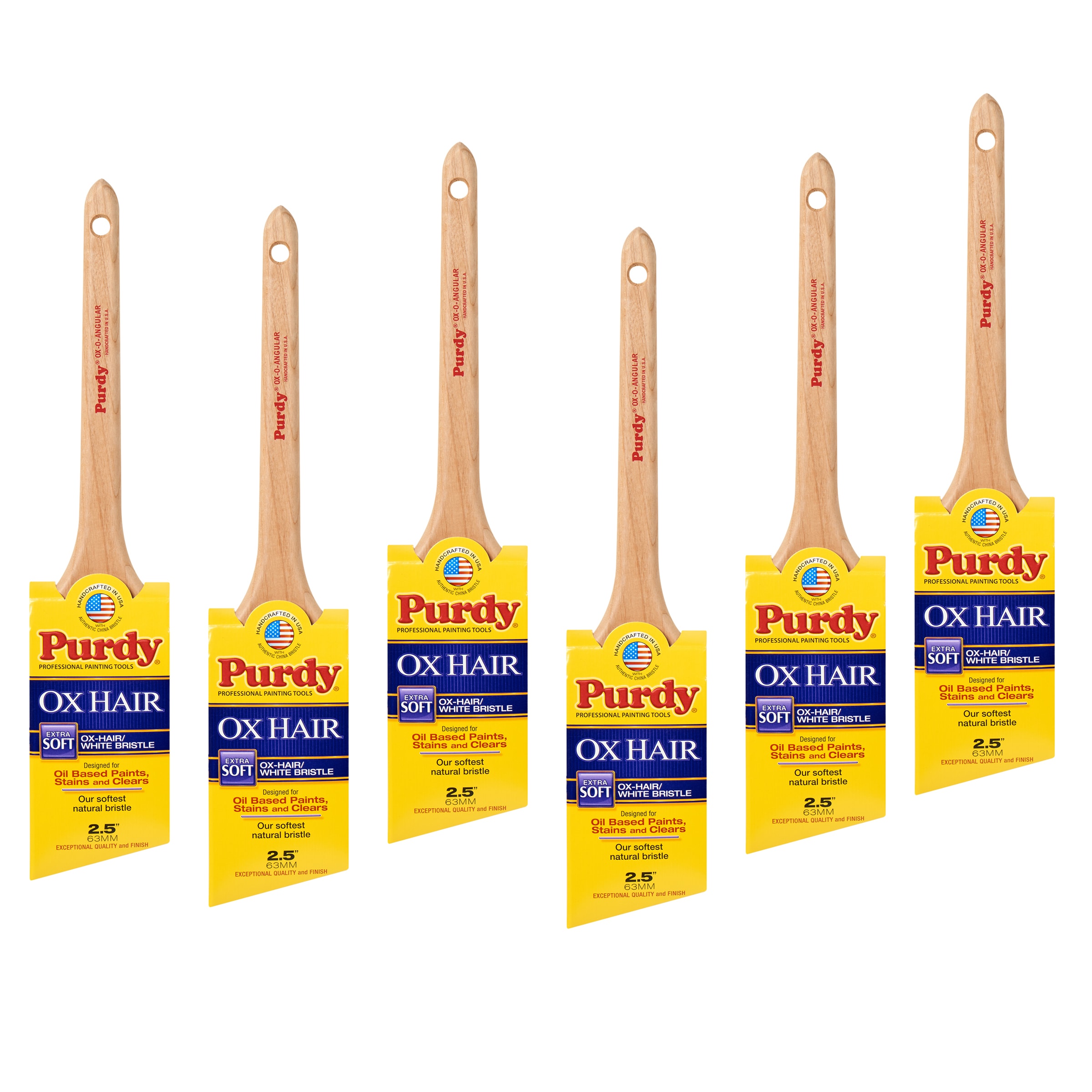 Purdy 144296025SOS Ox-Hair 2-1/2-in Reusable Natural bristle Angle General purpose brush 6 -Pack