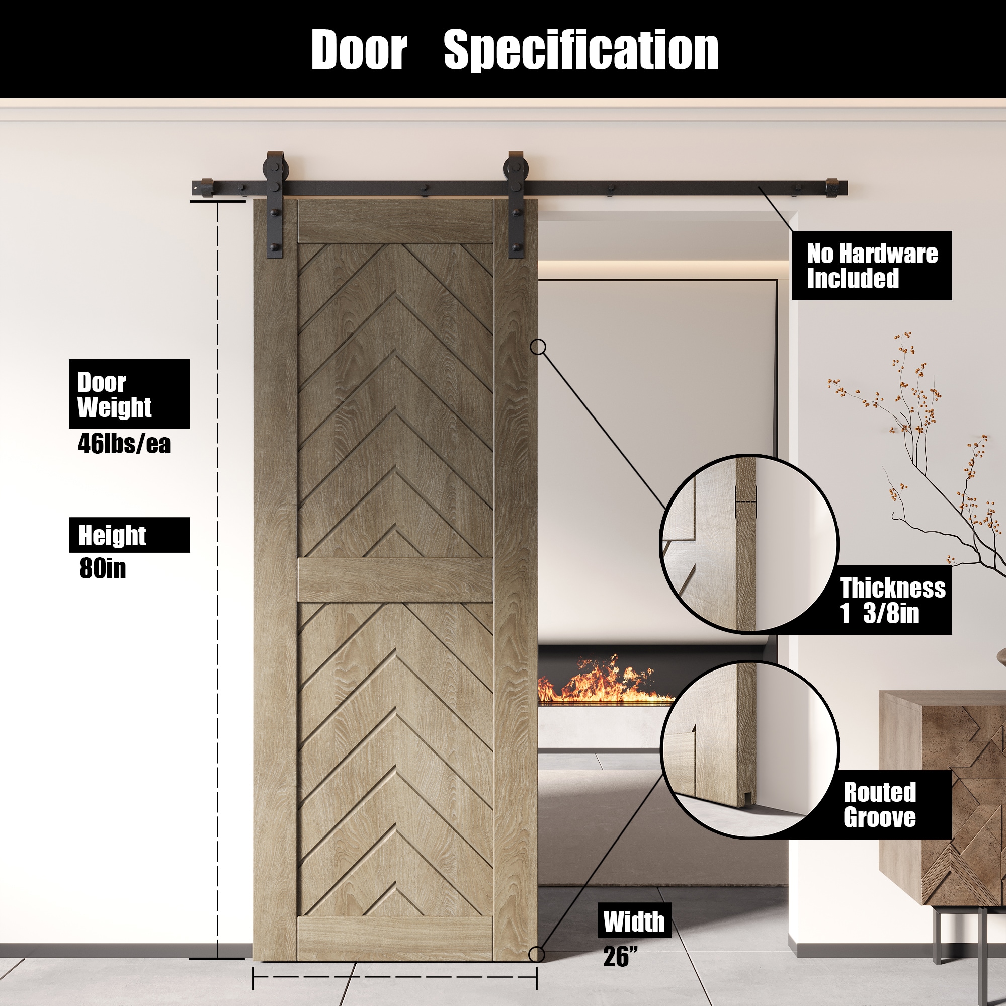 HOMACER JT1-2680-GR Barn-Doors - View #2