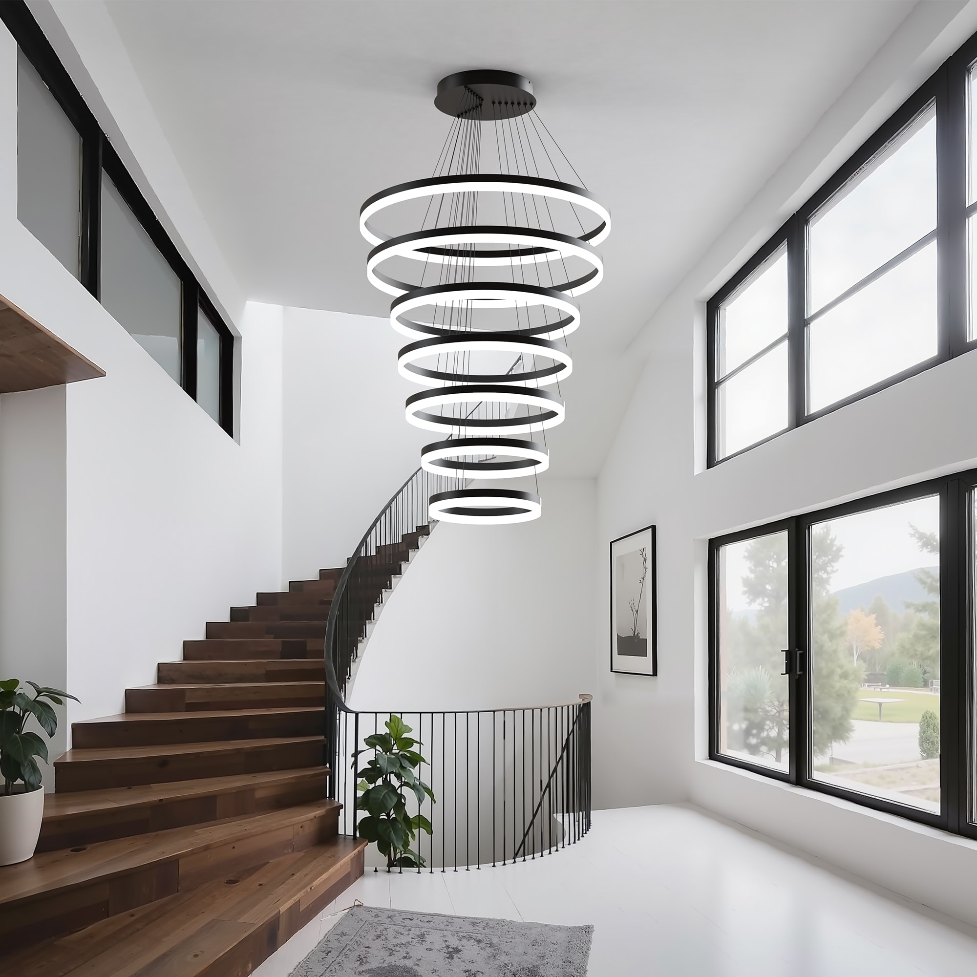 DORESshop 98.4 in Adjustable Height Modern Ring Chandelier 150W ...