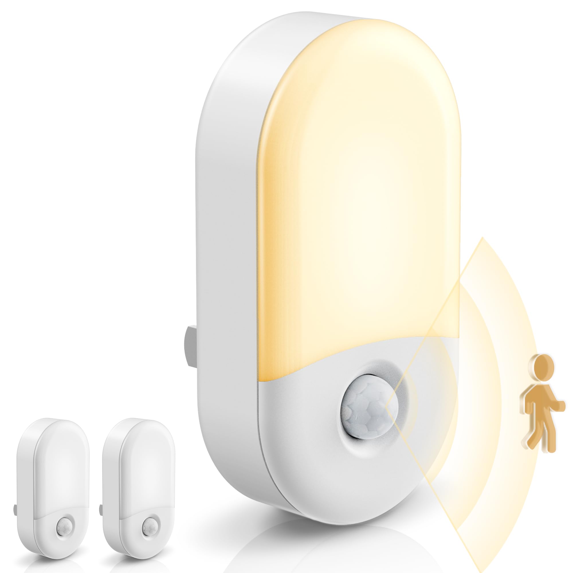 Lukvuzo  LED Motion Sensor Night Light 2 Pack Plug In Wall Light with 3000K Warm White Adjustable Brightness for Bathroom Bedroom Hallway