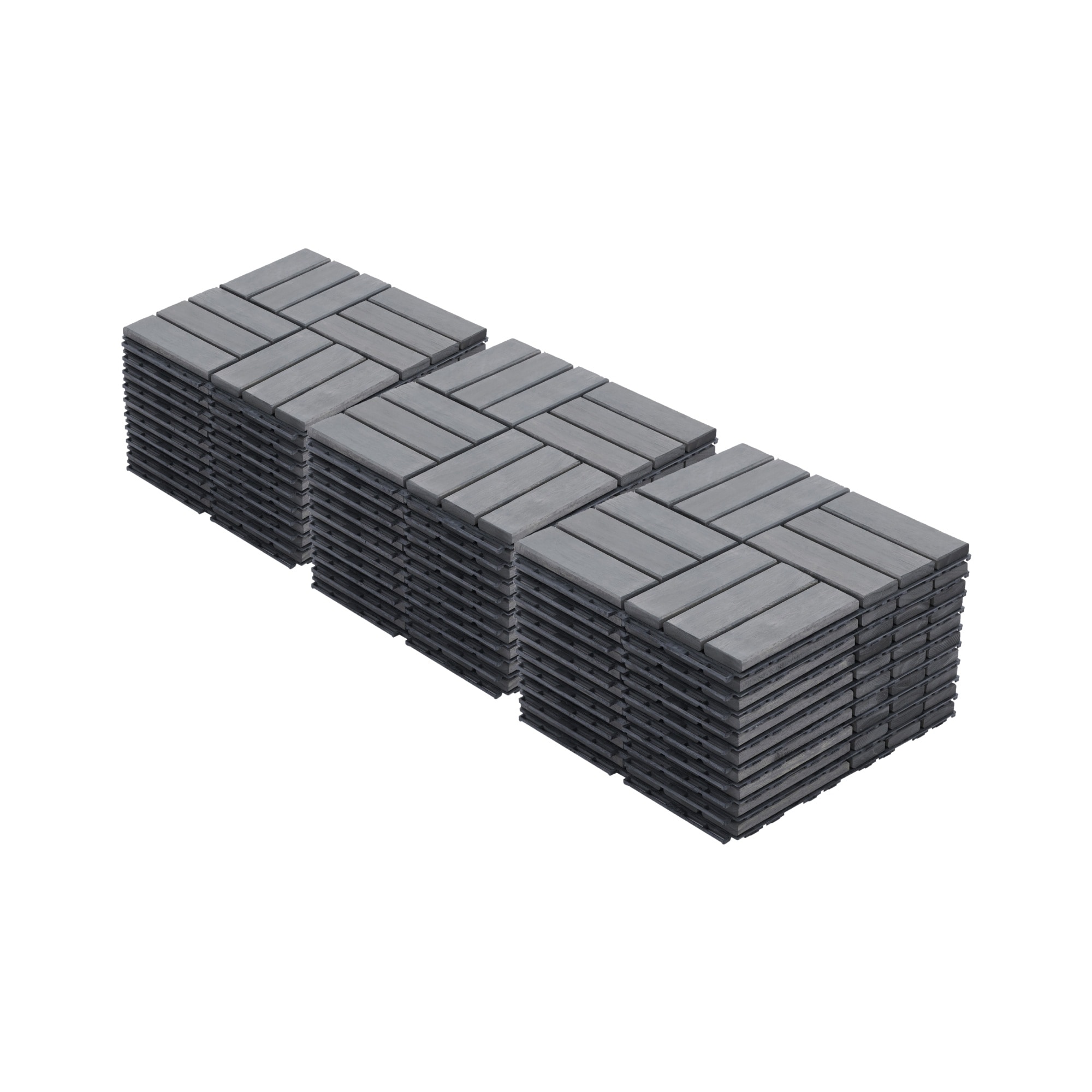 HyperDrop Cart 30 Pack 12 inx12 in Checker Pattern Light Gray Acacia Hardwood Interlocking Patio Poolside Deck Tiles